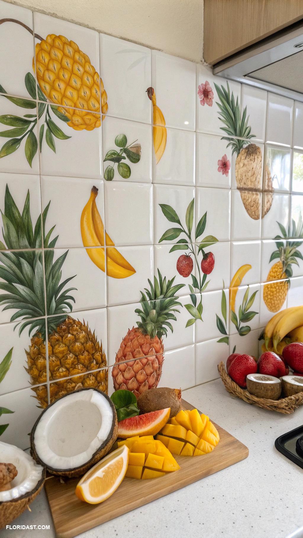 kitchen backsplash ideas Bright tropical fruit ceramic tiles