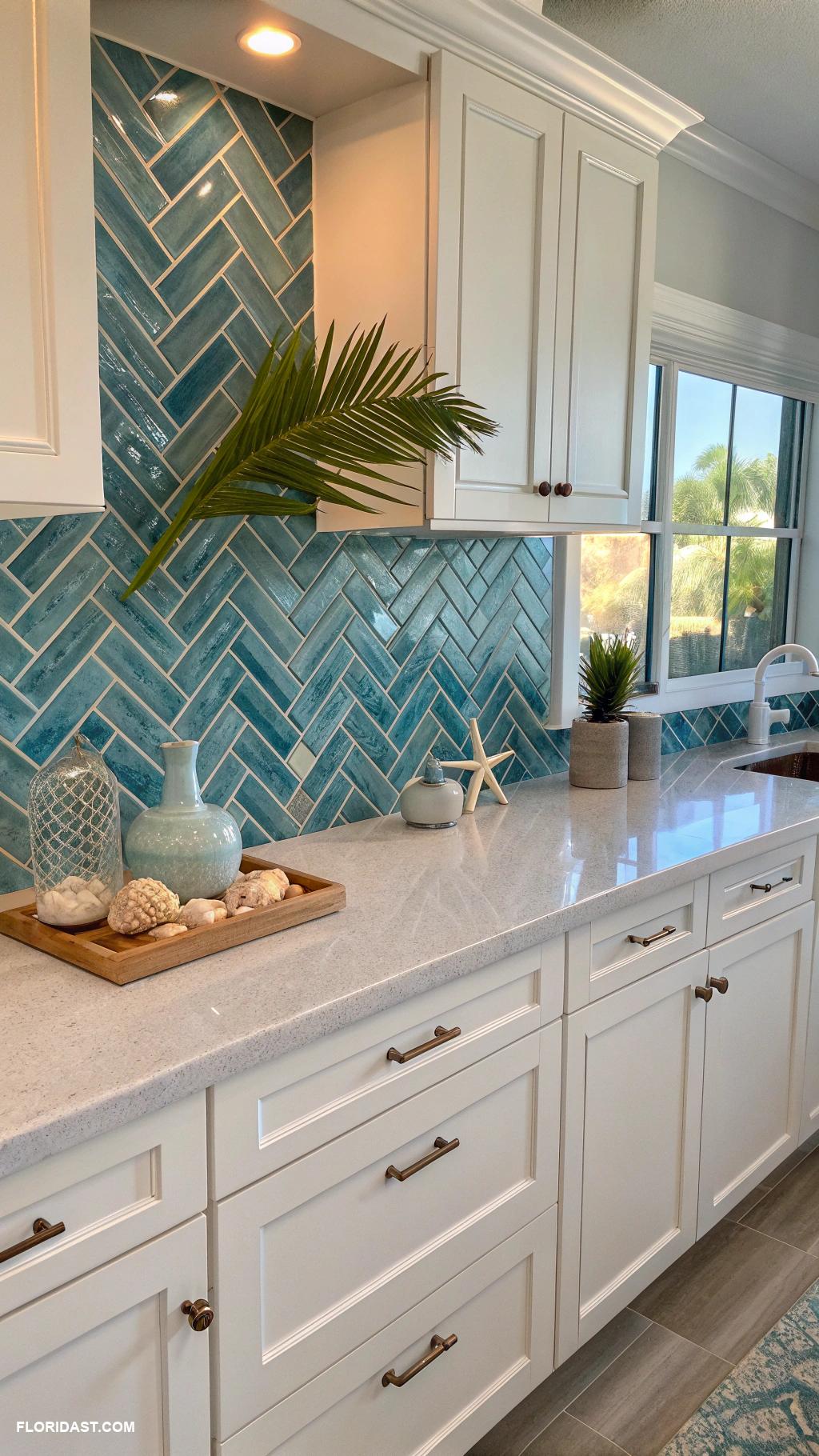 kitchen backsplash ideas Ocean blue ceramic tiles