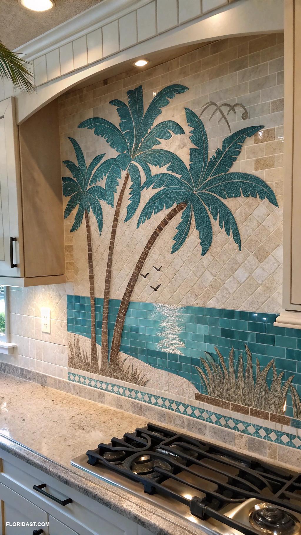 kitchen backsplash ideas Palm tree silhouette mosaics