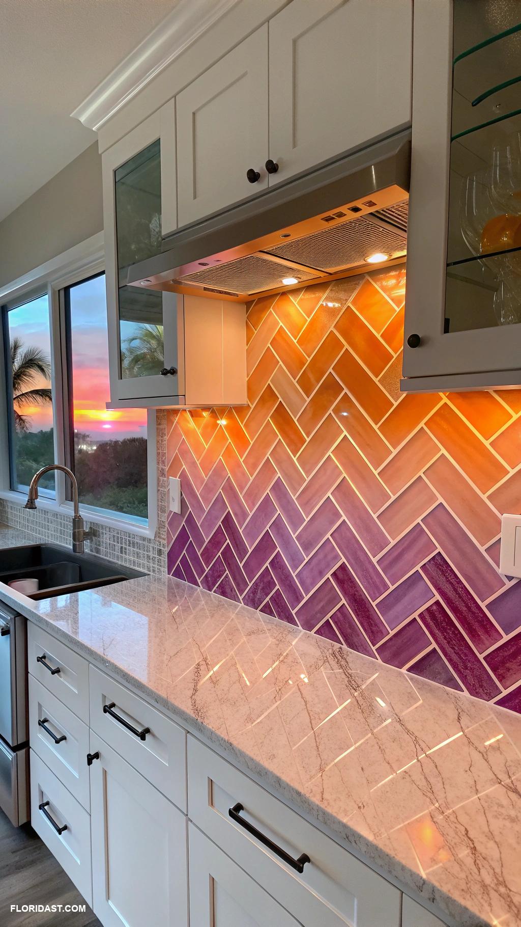 kitchen backsplash ideas Sunset gradient glass tiles
