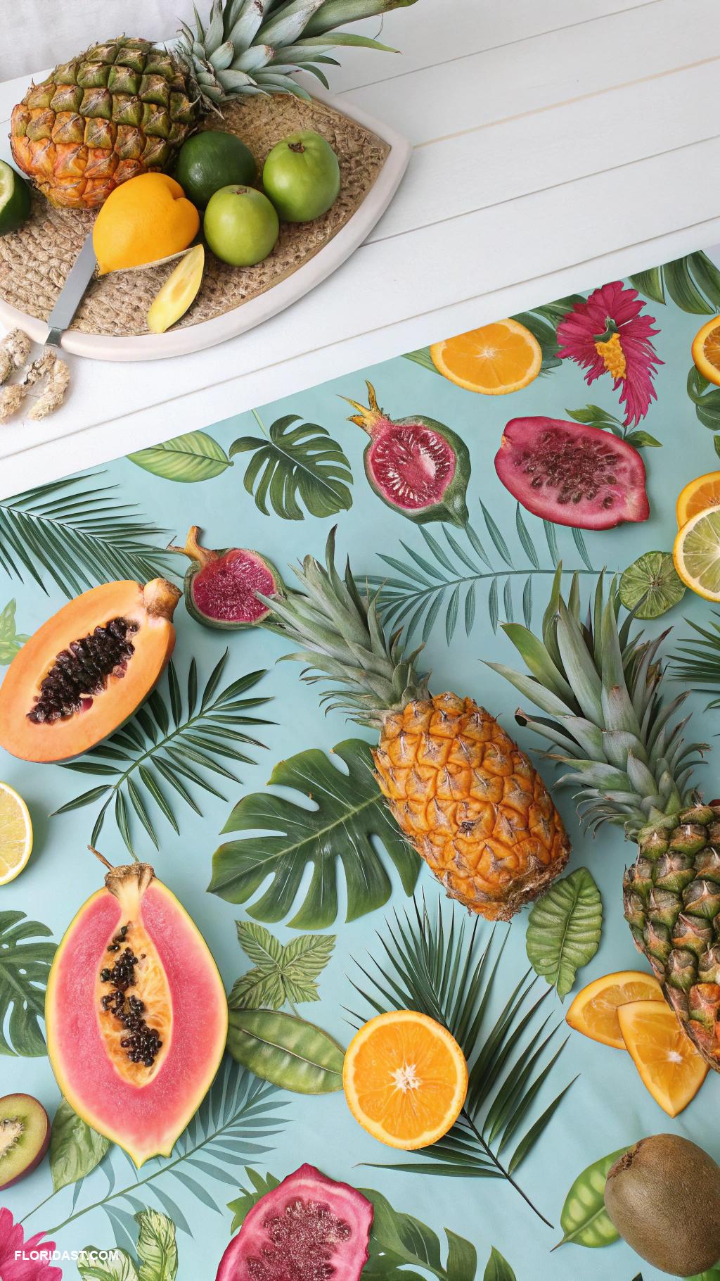 kitchen backsplash ideas Vibrant tropical fruit patterns