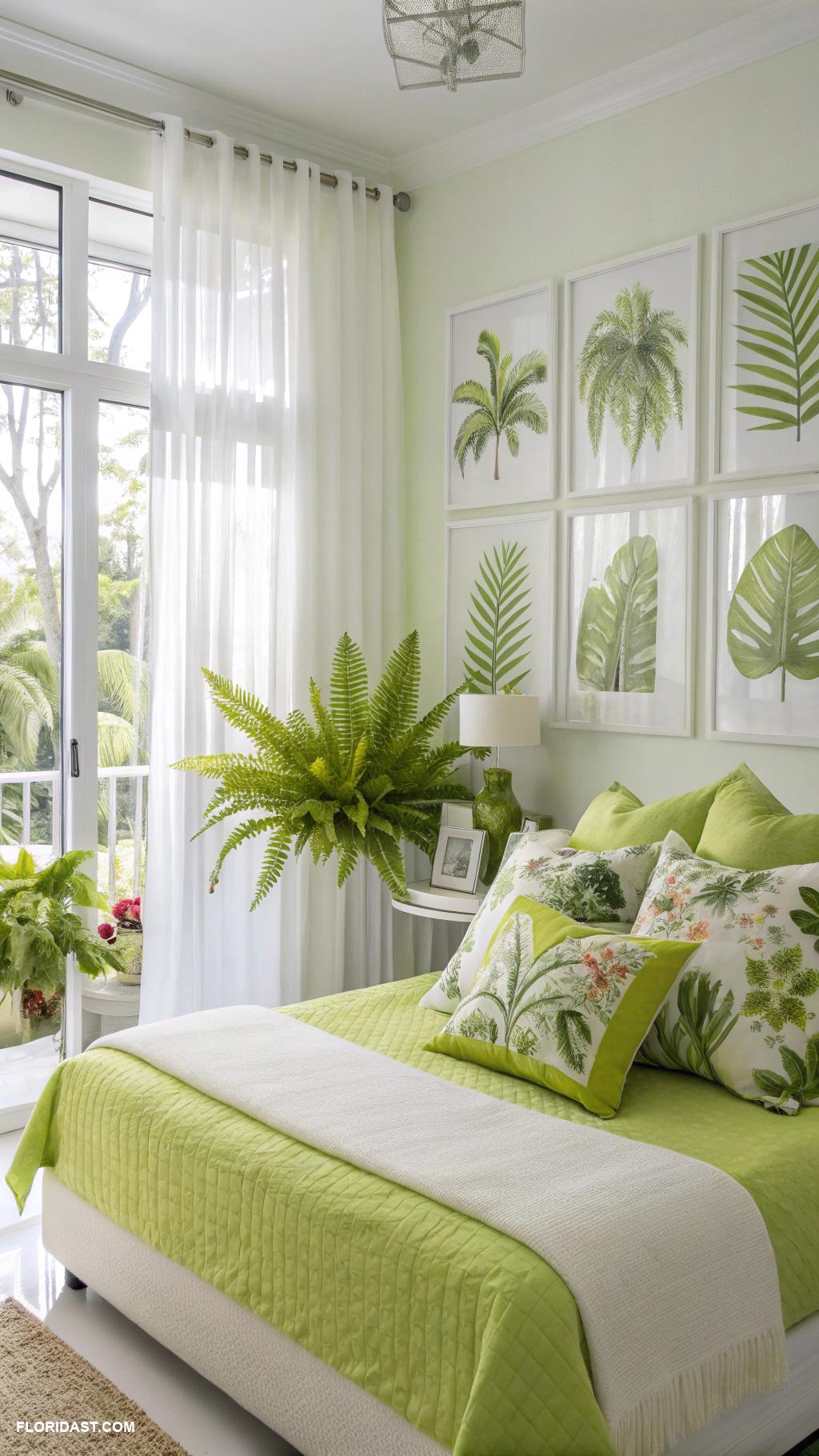 lime green bedrooms Botanical prints with lime green pillows