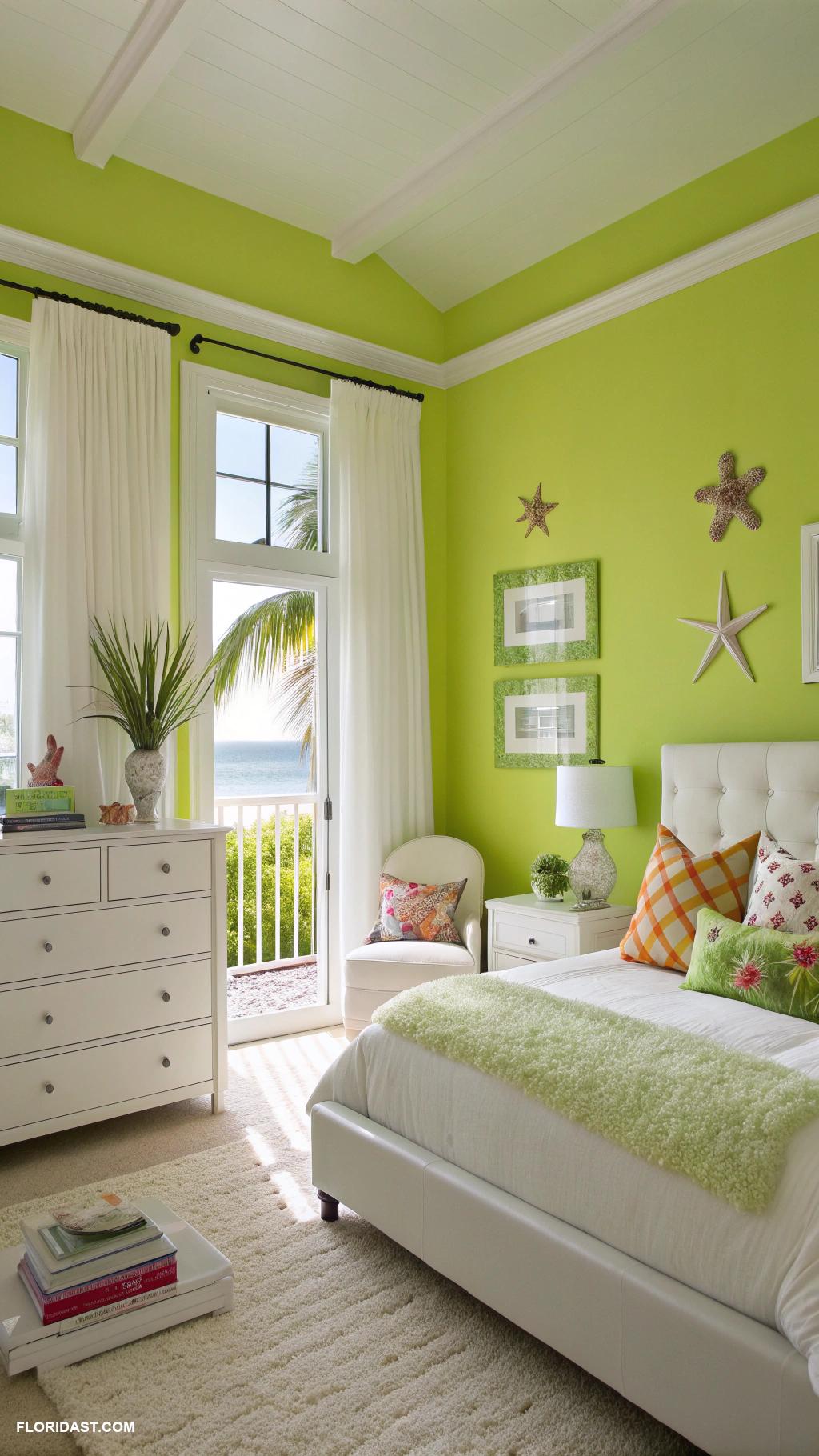 lime green bedrooms Bright lime walls and white furniture