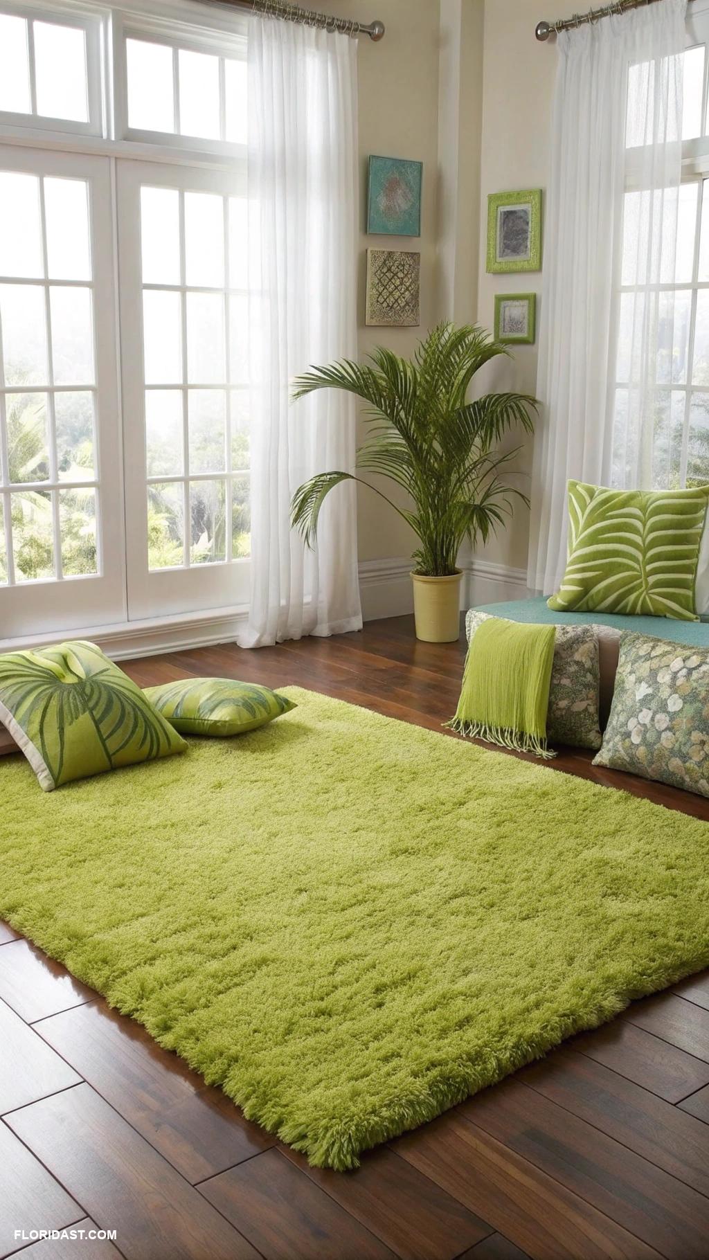lime green bedrooms Lime green shag rug on hardwood floors
