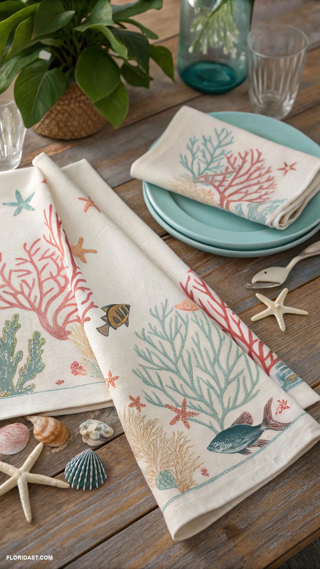 linen home decor Coral reef inspired napkin sets