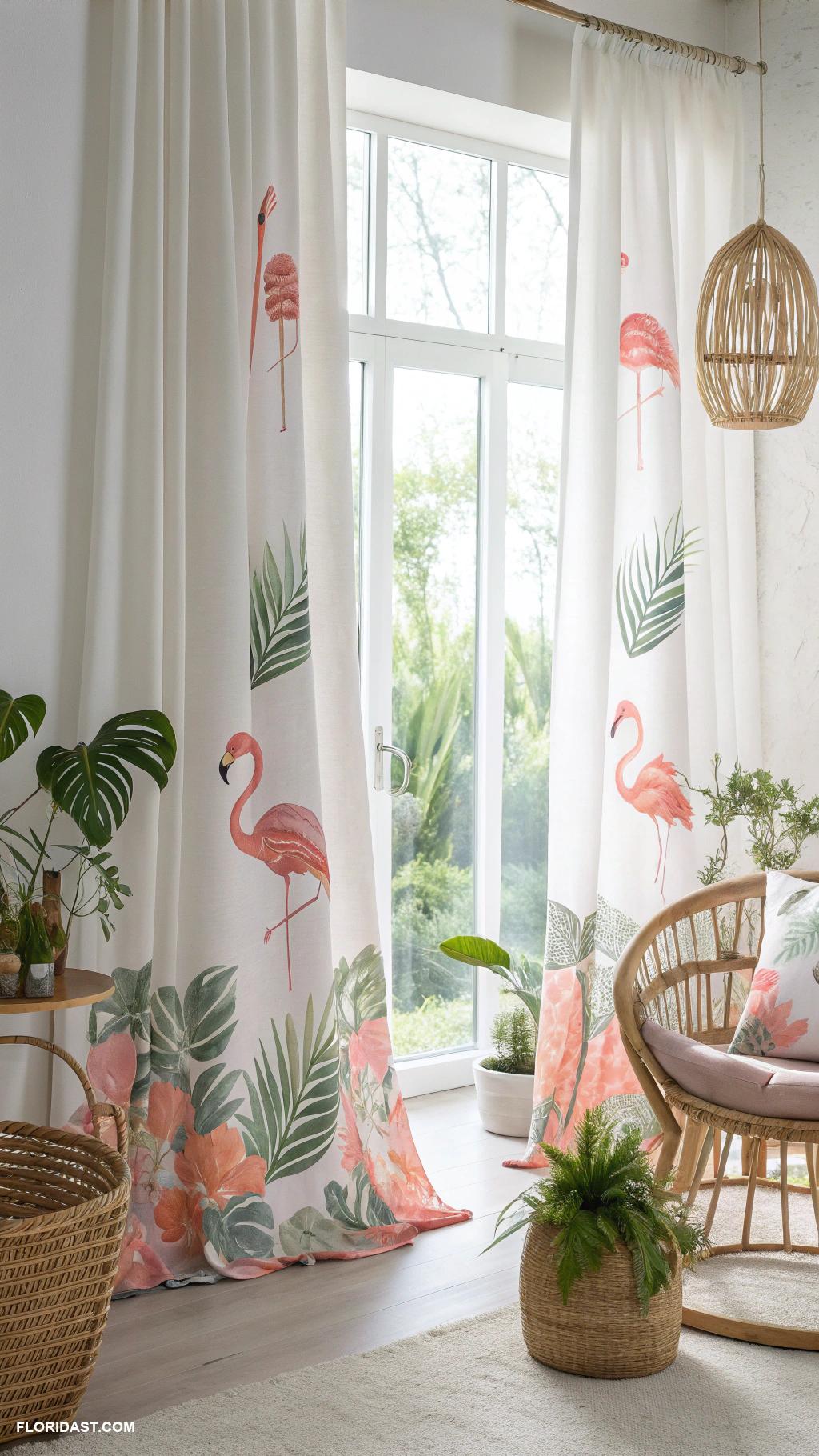 linen home decor Flamingo design linen curtains