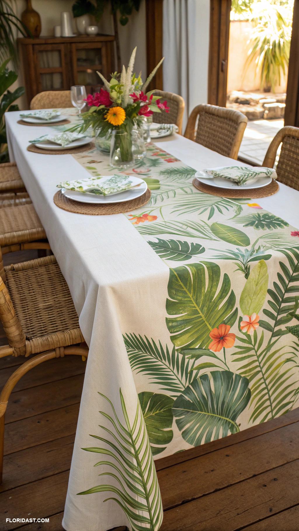 linen home decor Tropical leaf patterned table linens