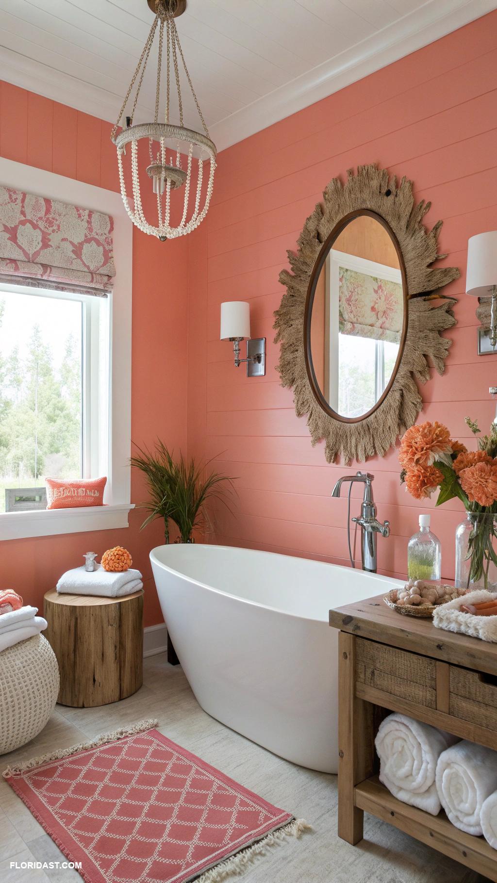 modern coastal bathrooms Bright coral color scheme