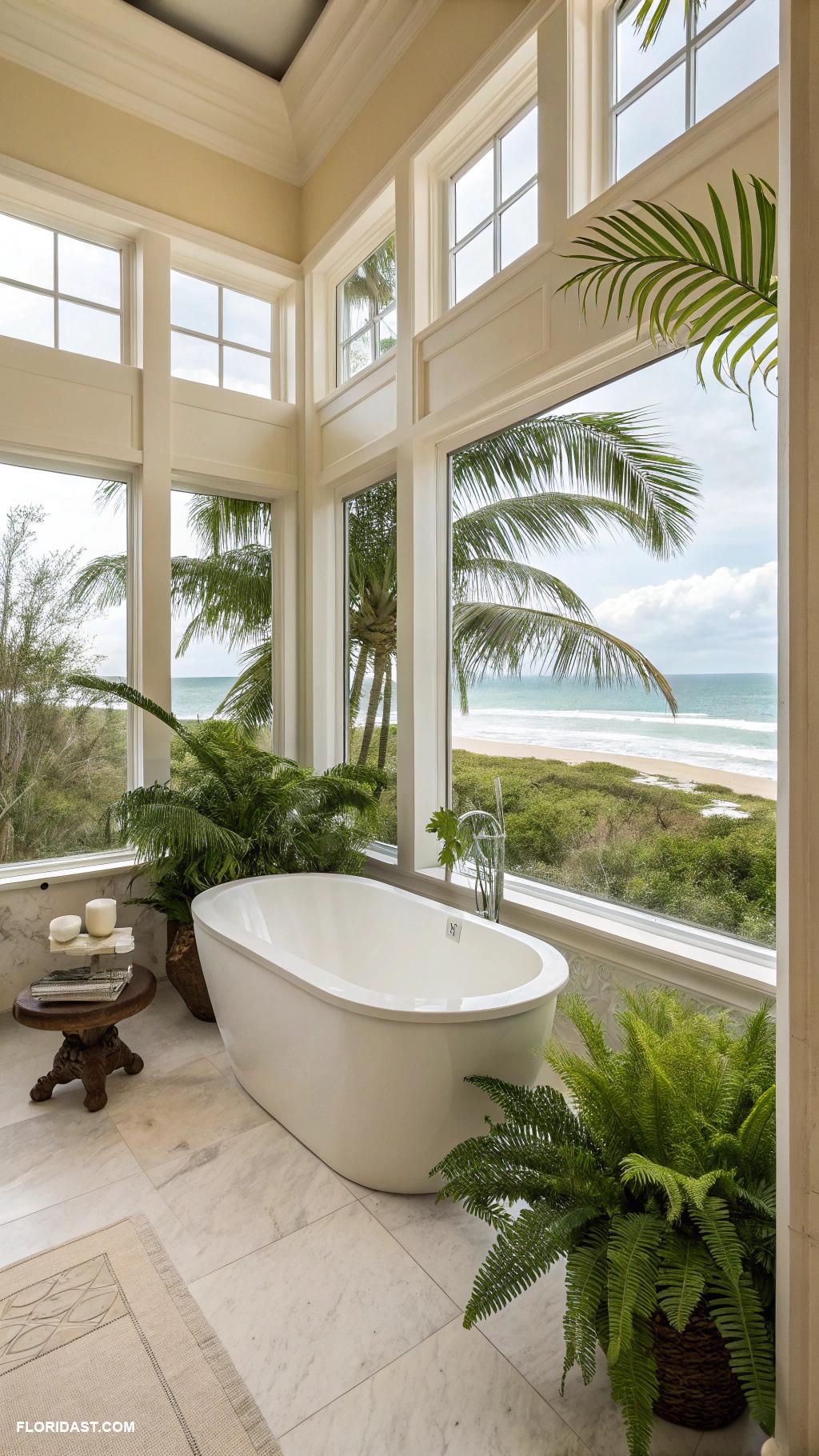 modern coastal bathrooms Open concept with tropical plants