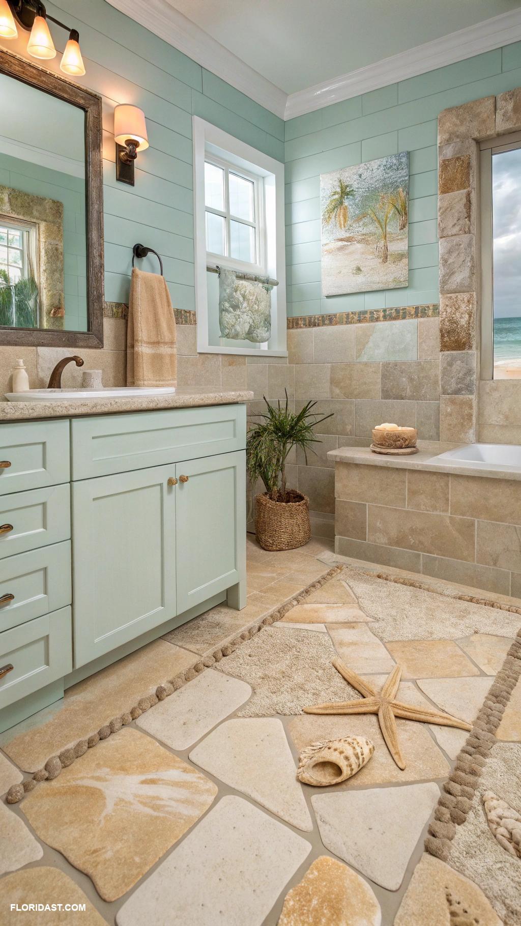 modern coastal bathrooms Stone tiles mimicking sandy beaches