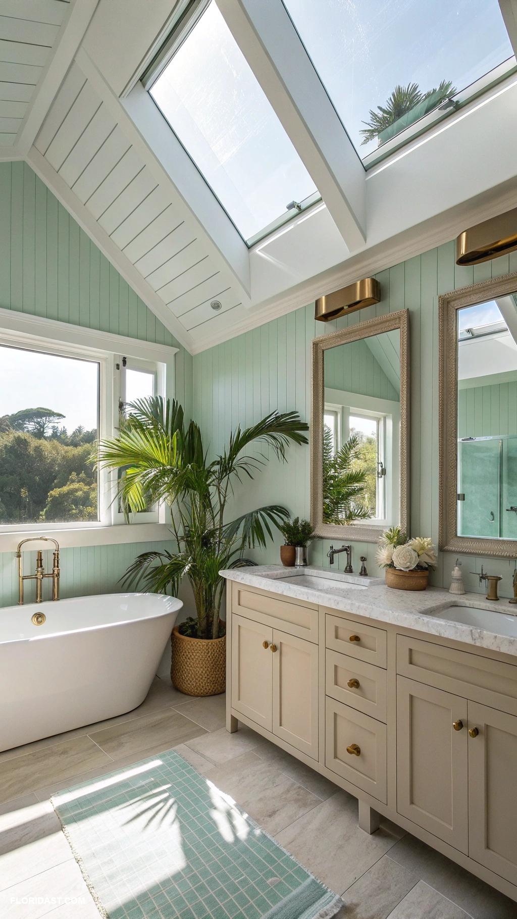 modern coastal bathrooms Sunlit bathroom with skylights