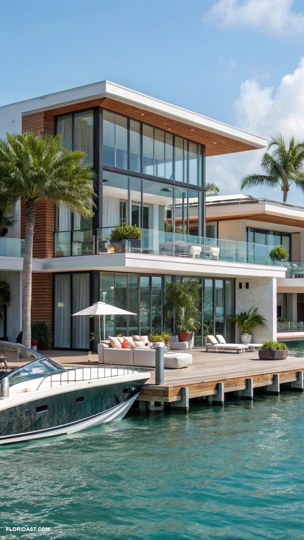 modern coastal homes Luxury waterfront home with private dock