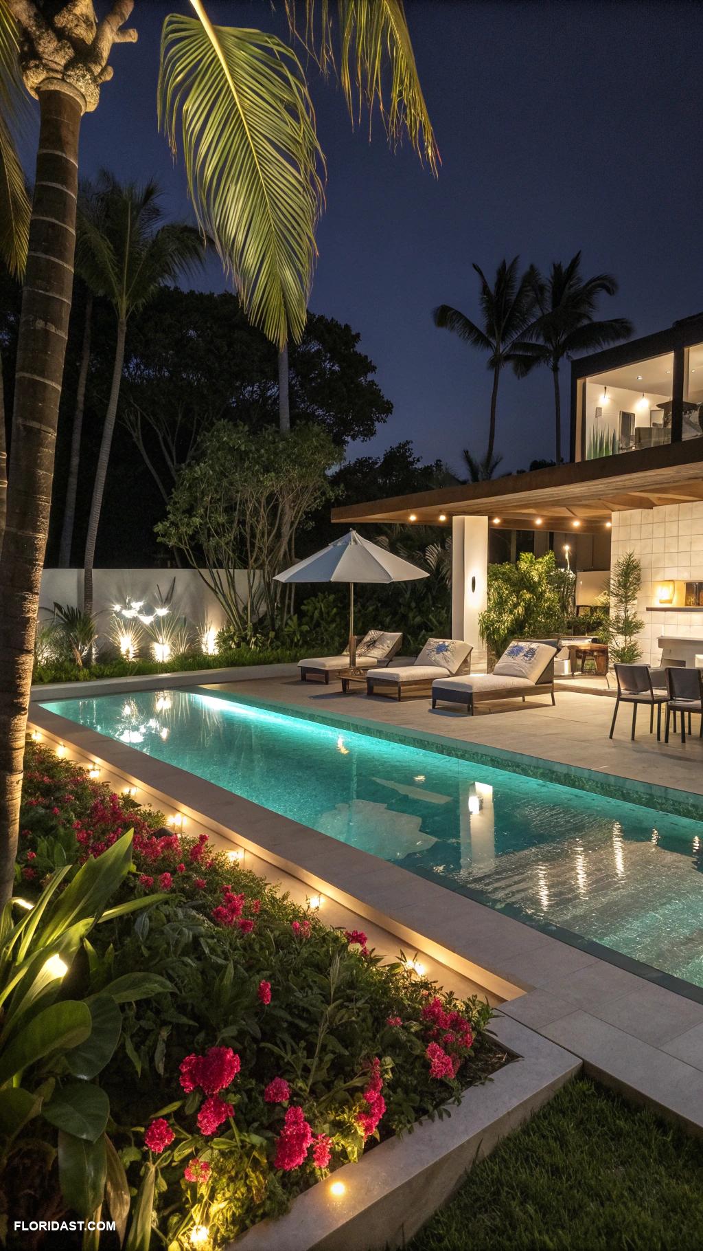 modern pools LED lighting for nighttime ambiance