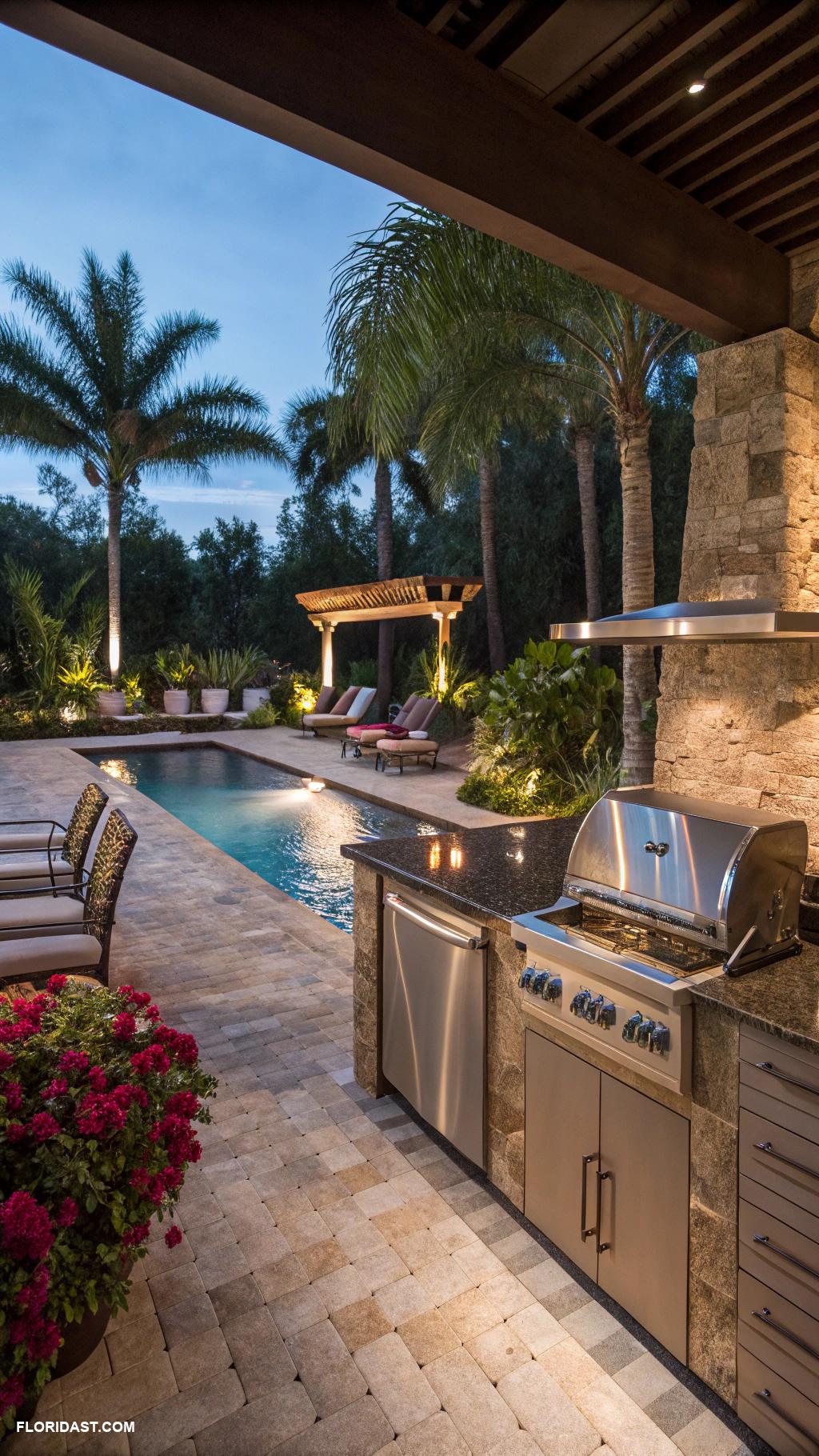 modern pools Outdoor kitchen beside the swimming area