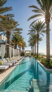 modern pools Palm tree lined pool area