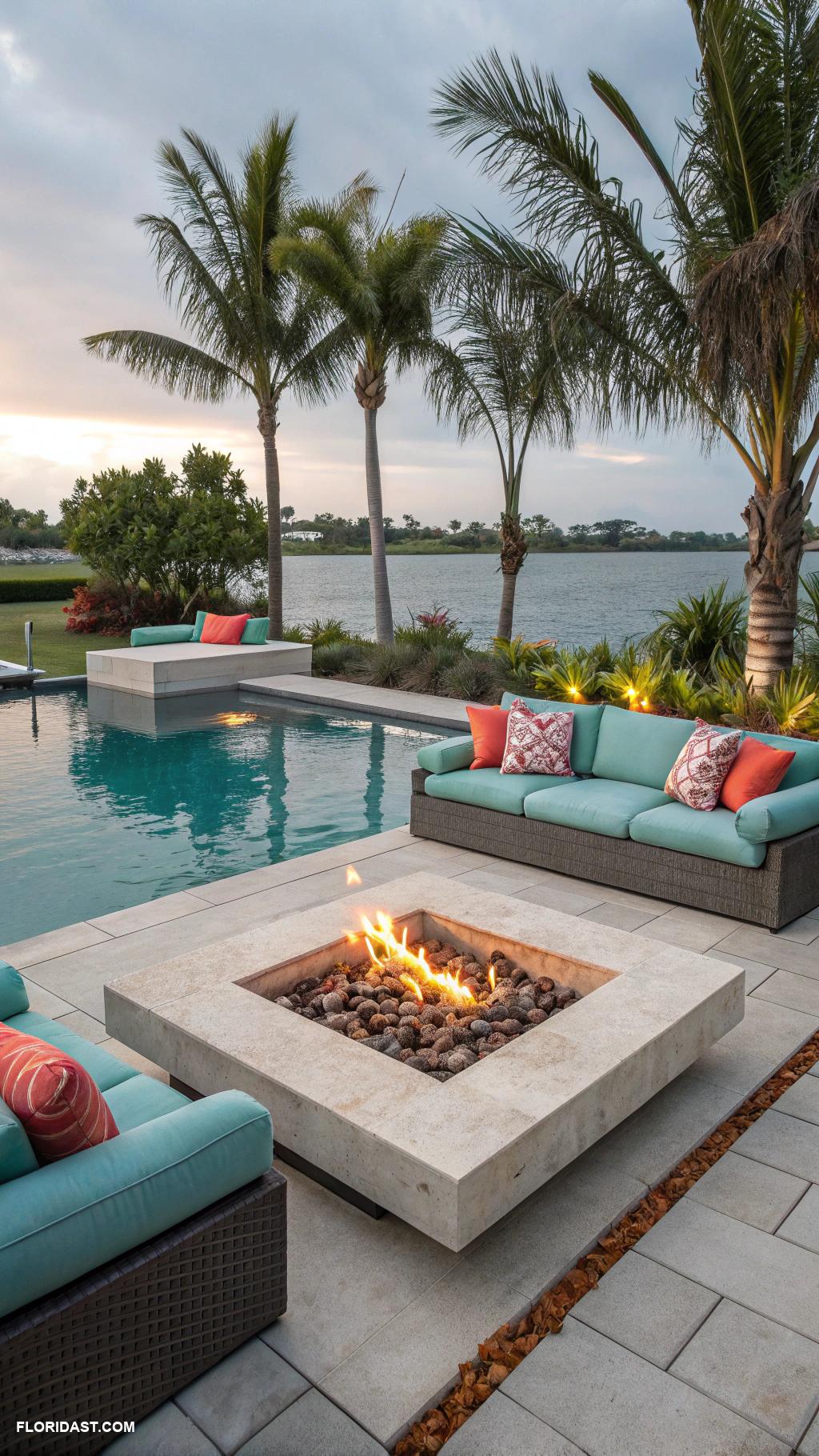 modern pools Sunken fire pit next to the pool