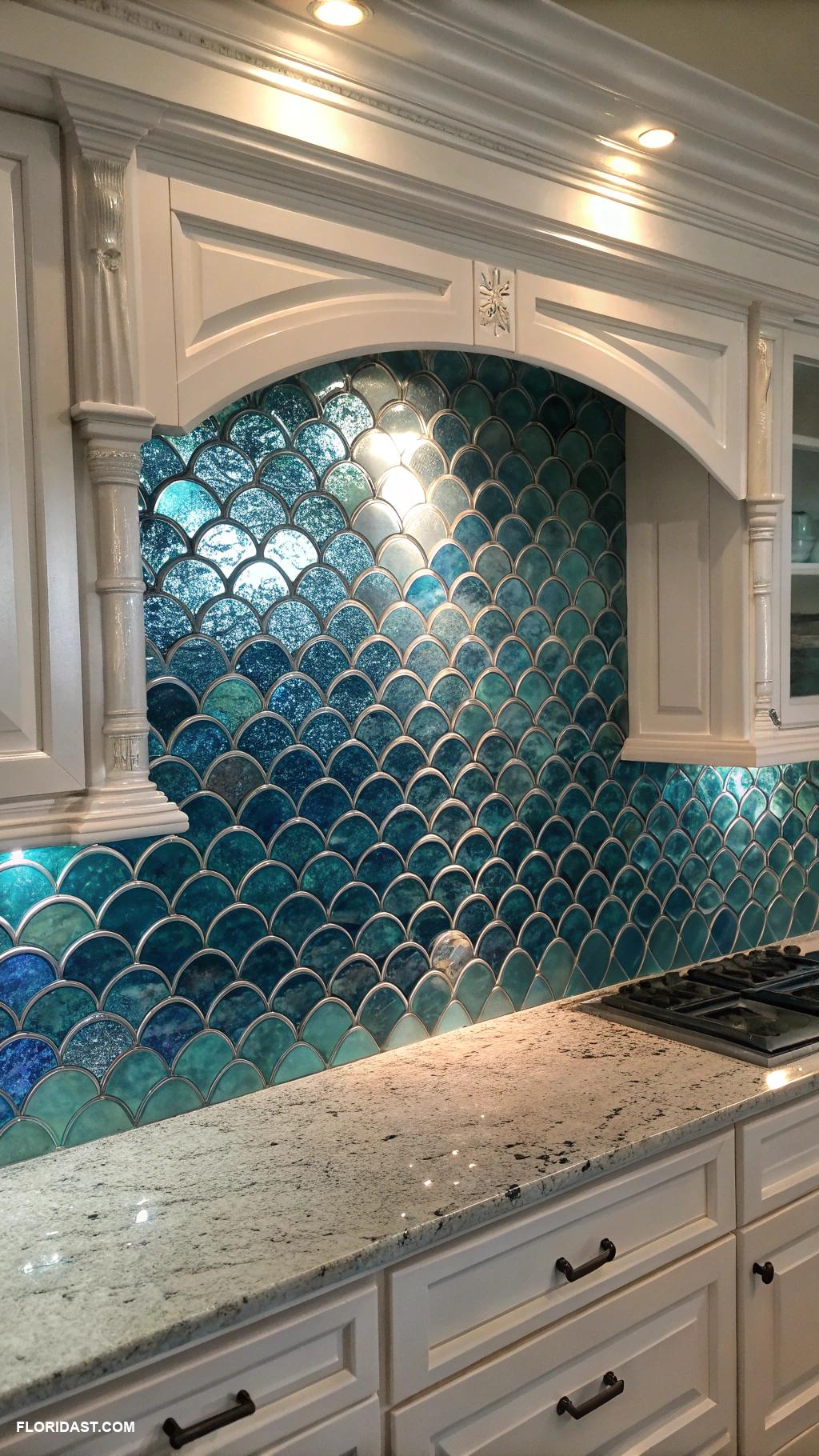 ocean wave kitchen backsplash ideas Metallic tiles reflecting ocean light effects
