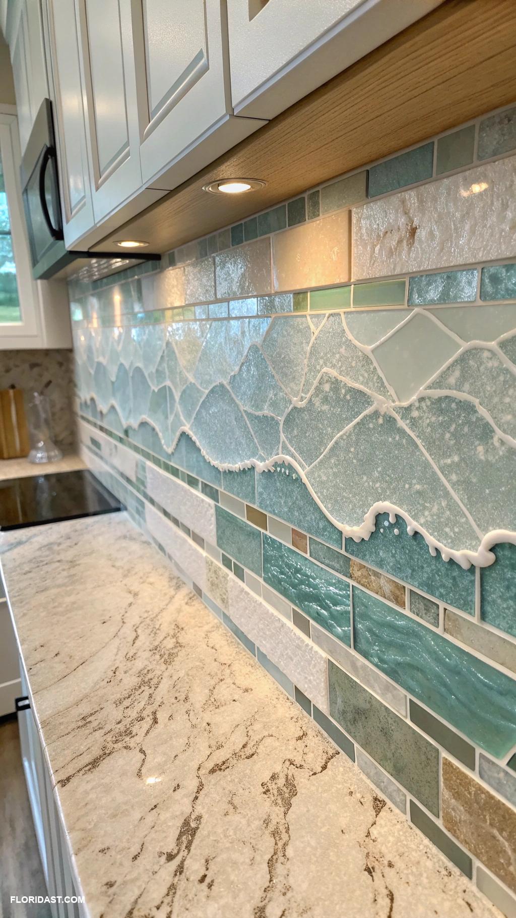 ocean wave kitchen backsplash ideas Natural stone with ocean hues for elegance