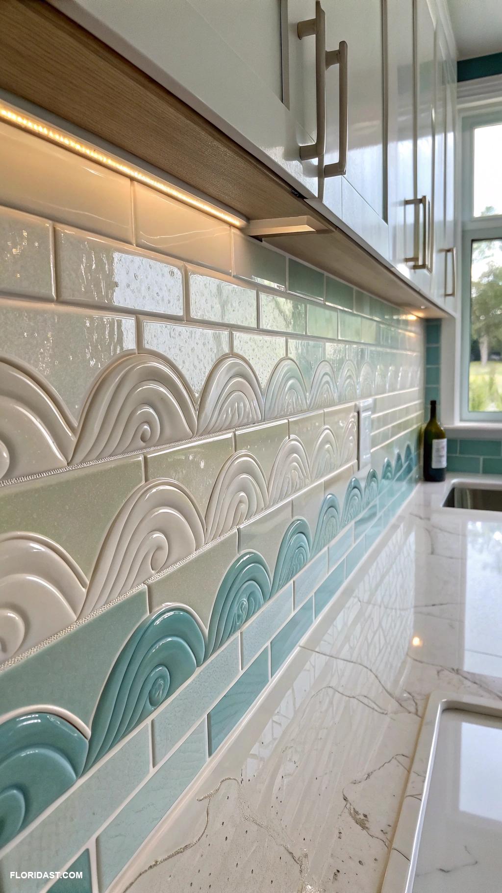 ocean wave kitchen backsplash ideas Subway tiles with wave patterns for texture