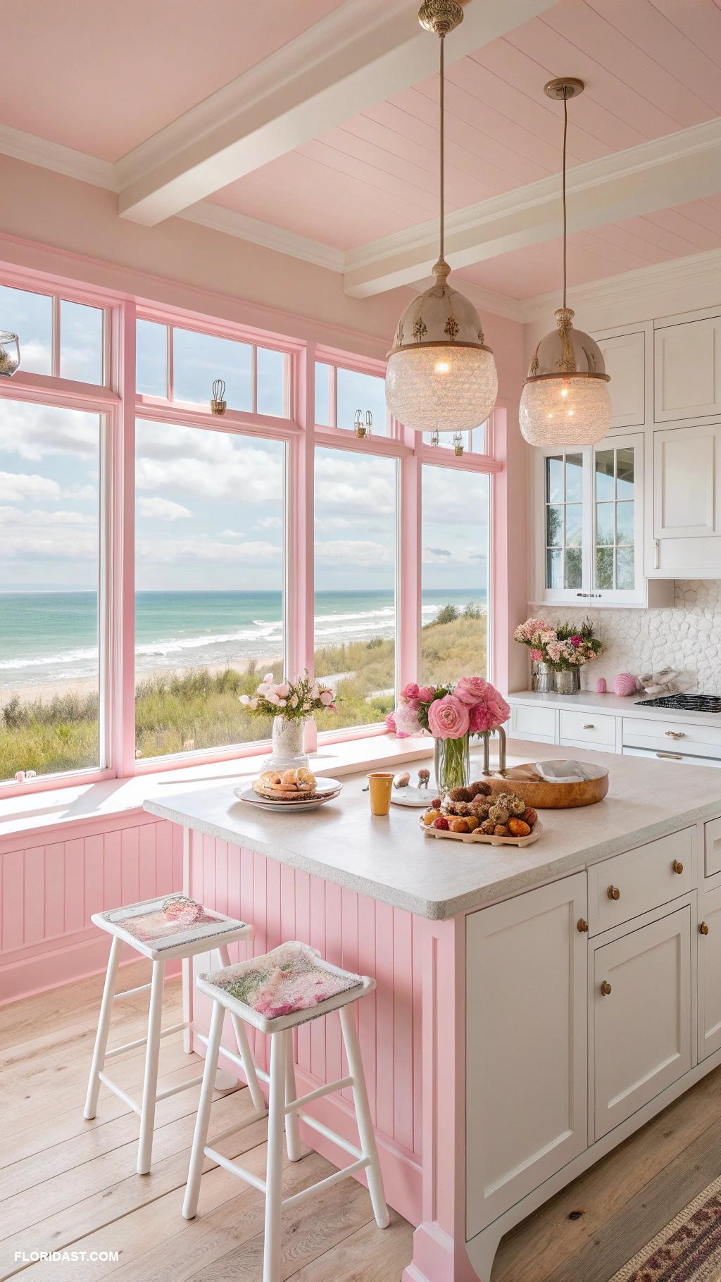 pink coastal kitchens Light pink walls with ocean view