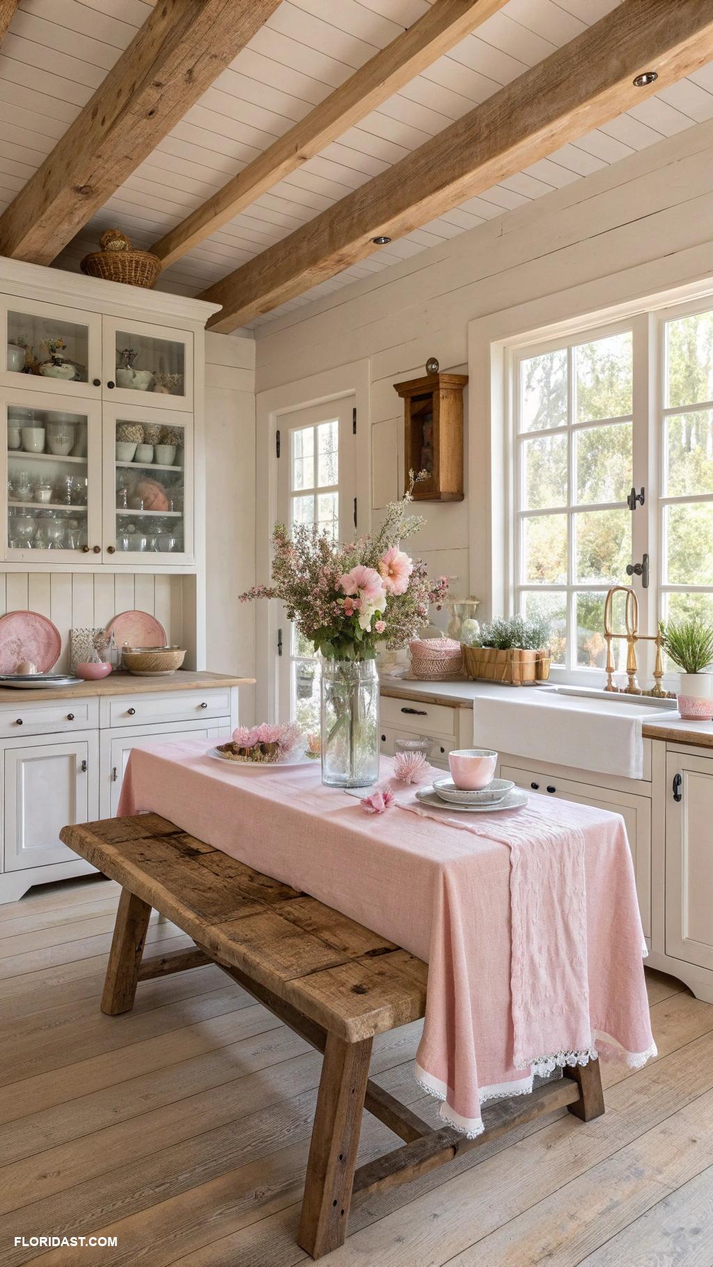 pink coastal kitchens Rustic wood and blush pink combination