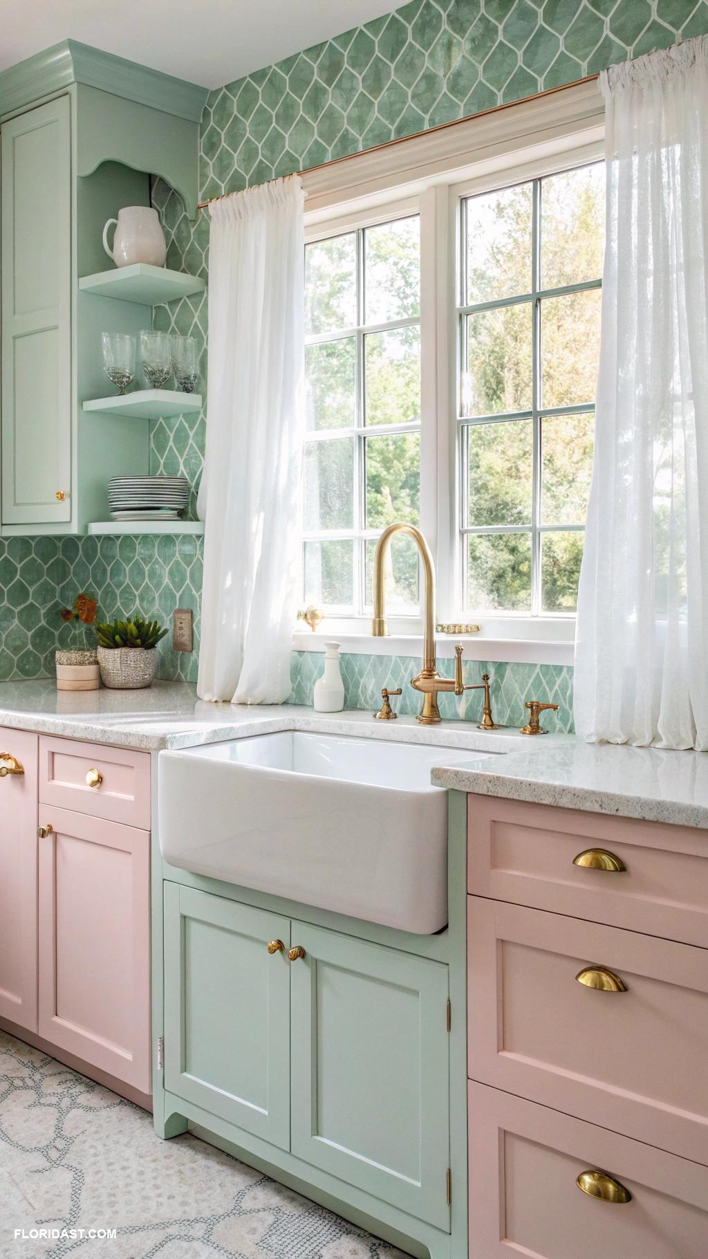 pink coastal kitchens Seafoam green and soft pink palette