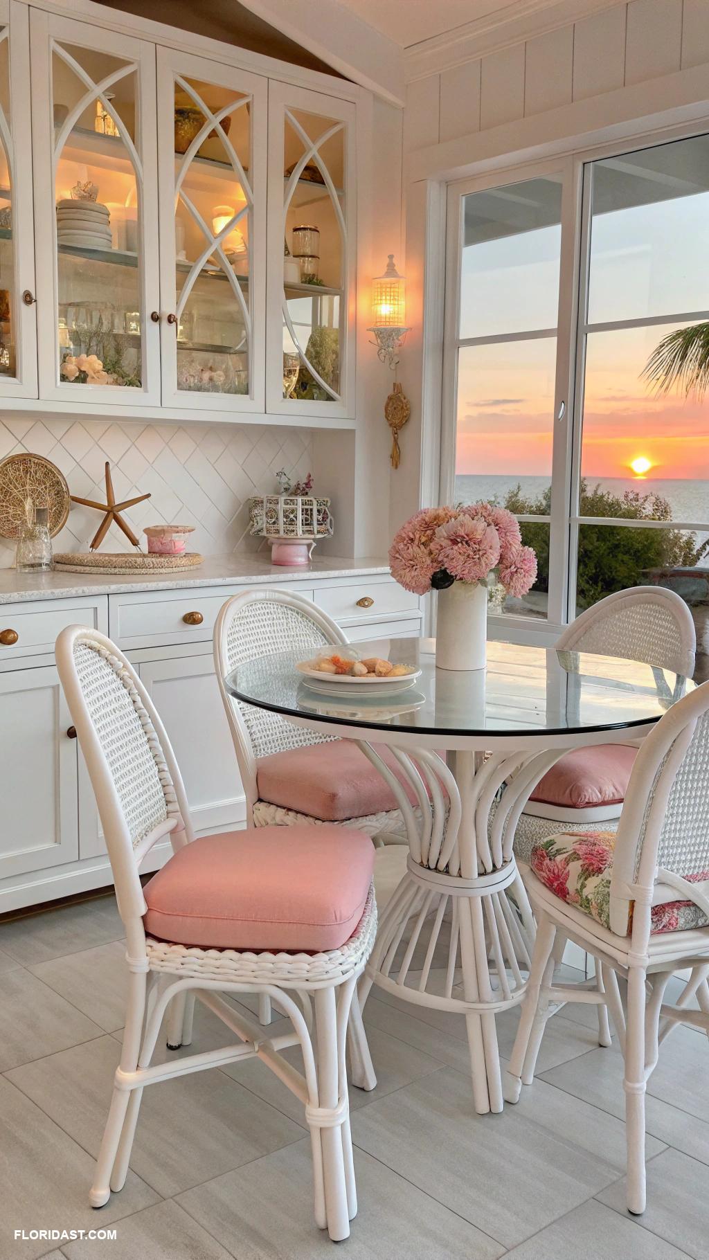 pink coastal kitchens Sunset pink and white dining set
