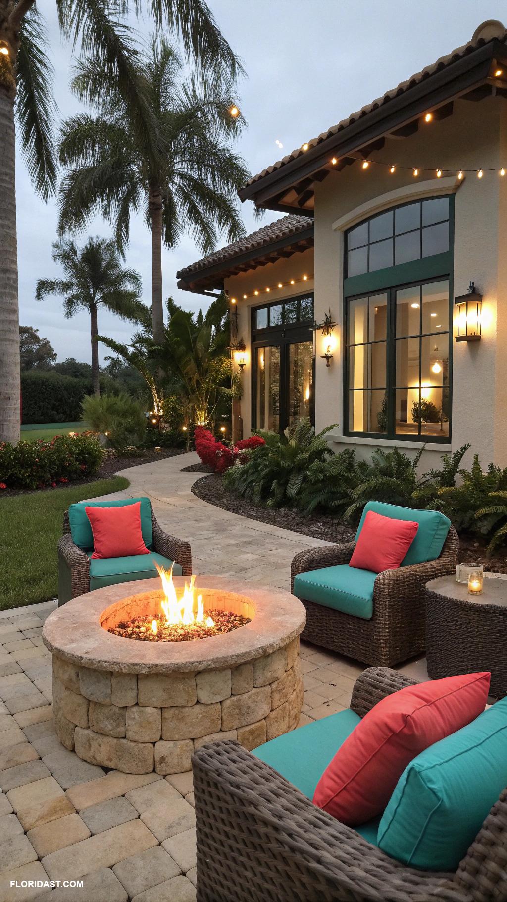 pool house guest house combo Fire pit with seating for evening gatherings