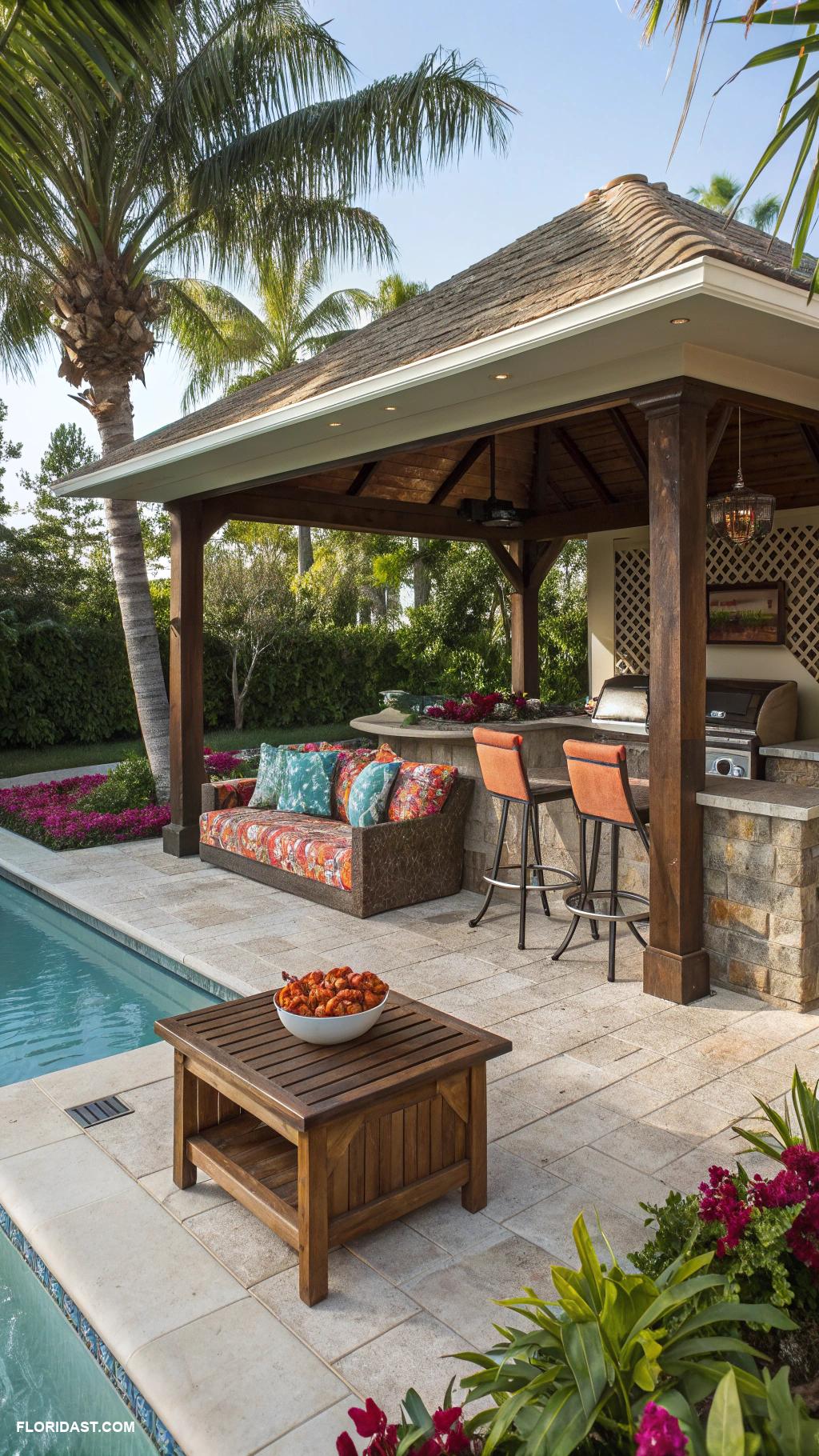 pool house guest house combo Outdoor cabana with barbecue grill area