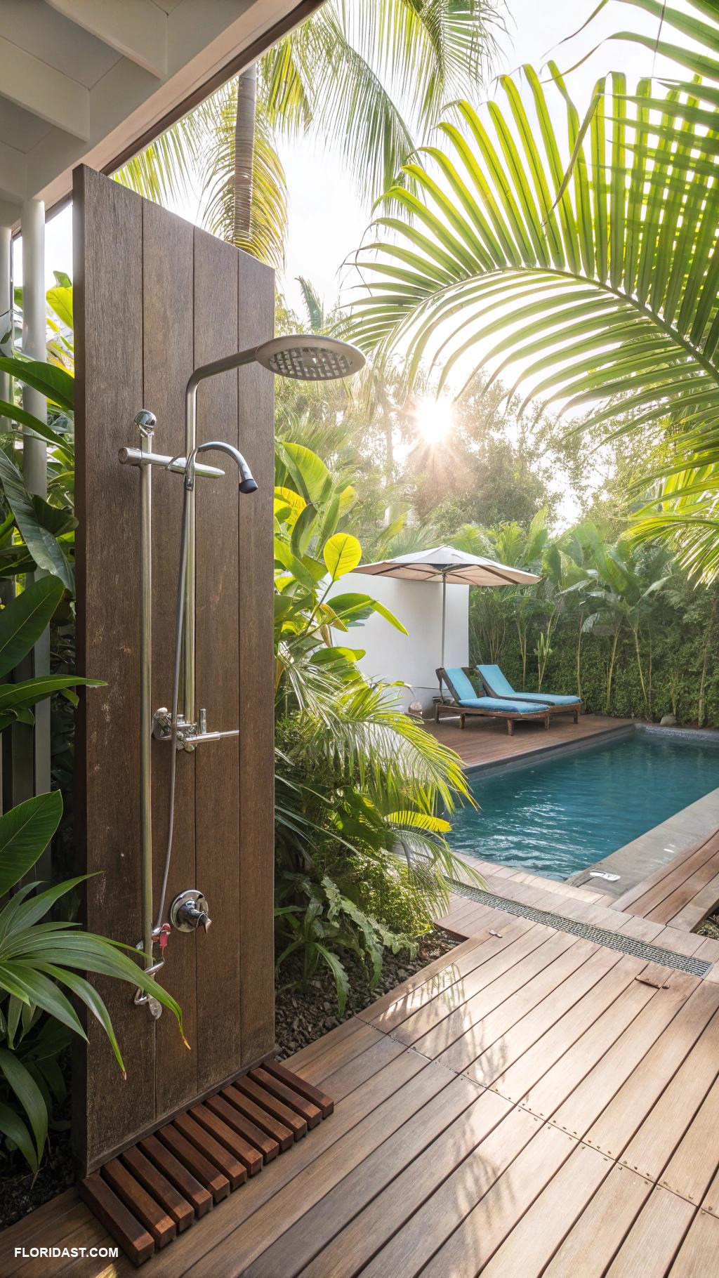 pool house guest house combo Outdoor shower for post swim rinsing