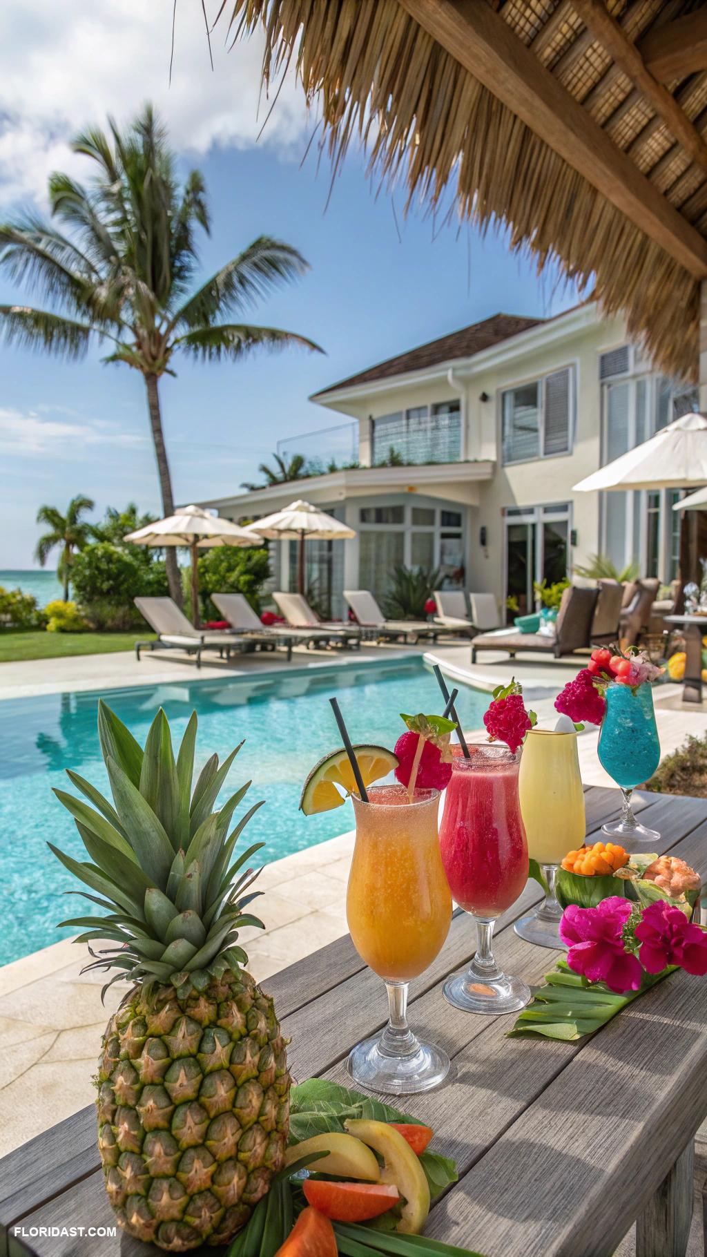 pool house guest house combo Poolside bar with tropical cocktails