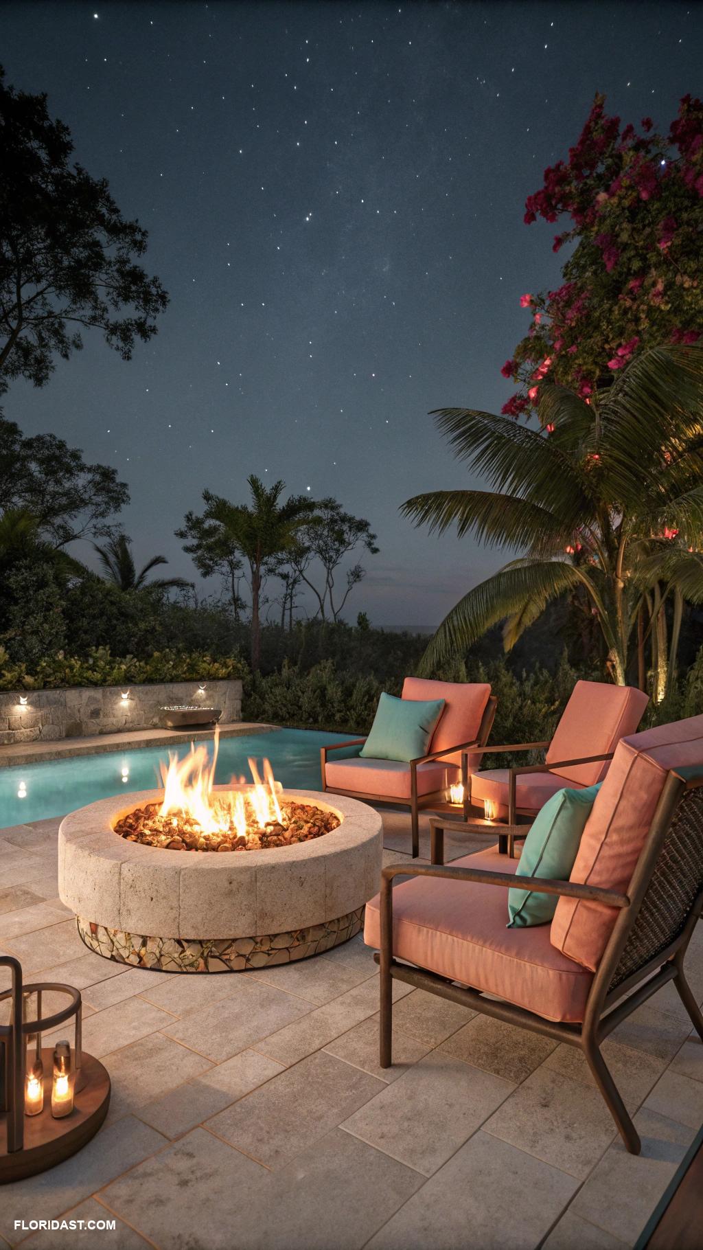 pool patio ideas Fire pit for cozy nights under stars
