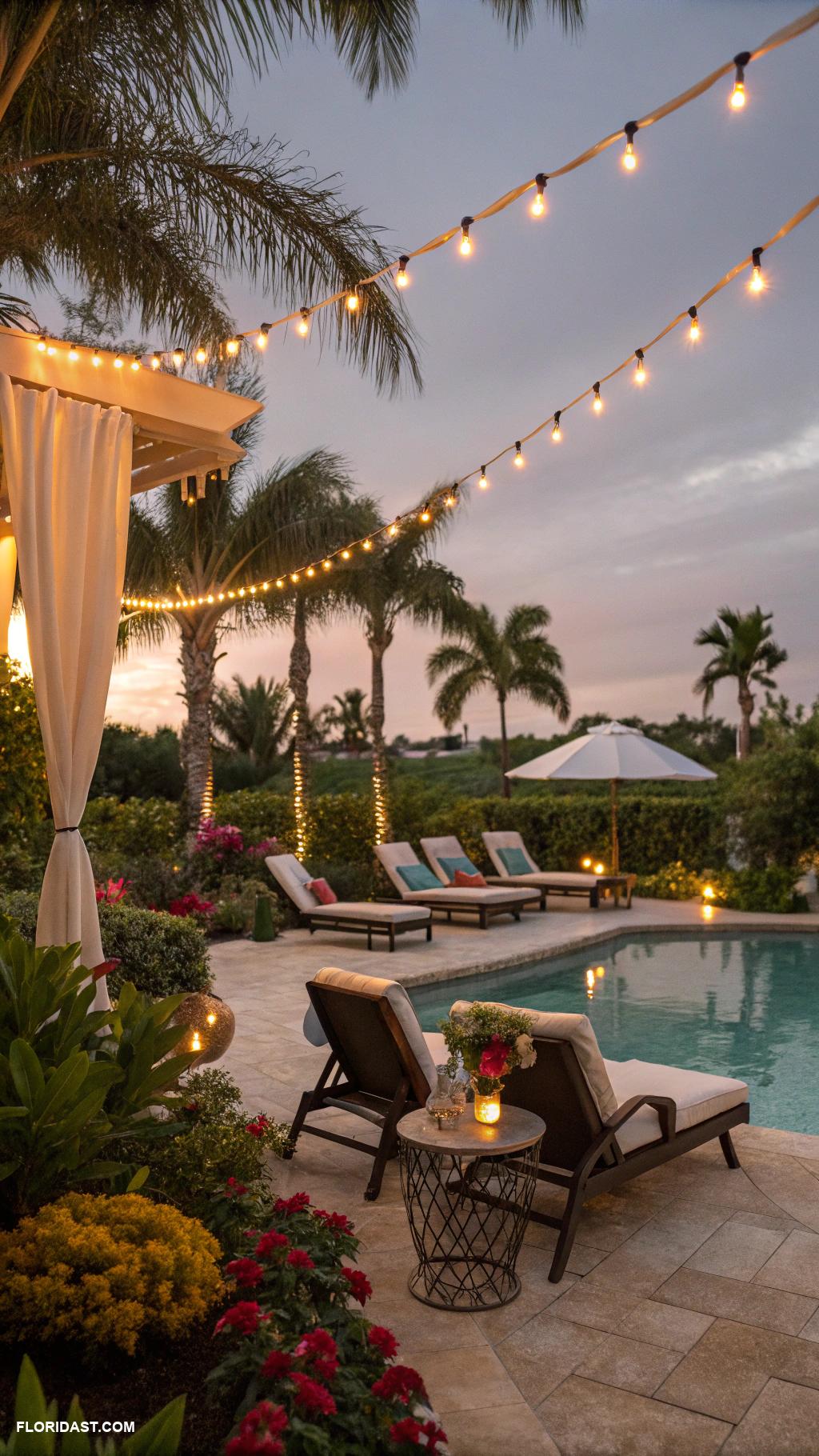 pool patio ideas String lights for evening relaxation