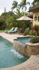 pool patio ideas Water features for calming atmosphere