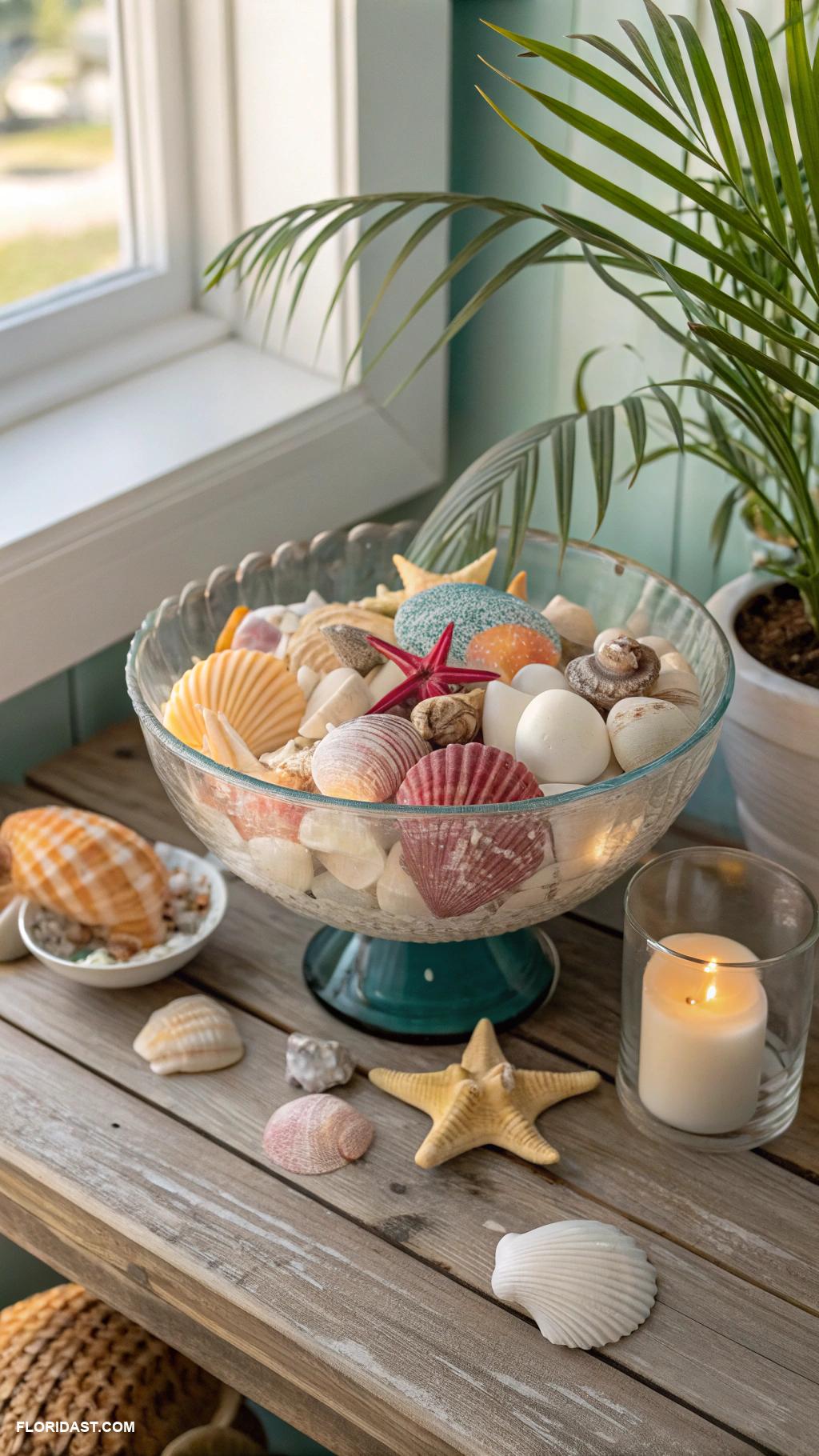 shell collection display ideas Arrange shells in a decorative bowl