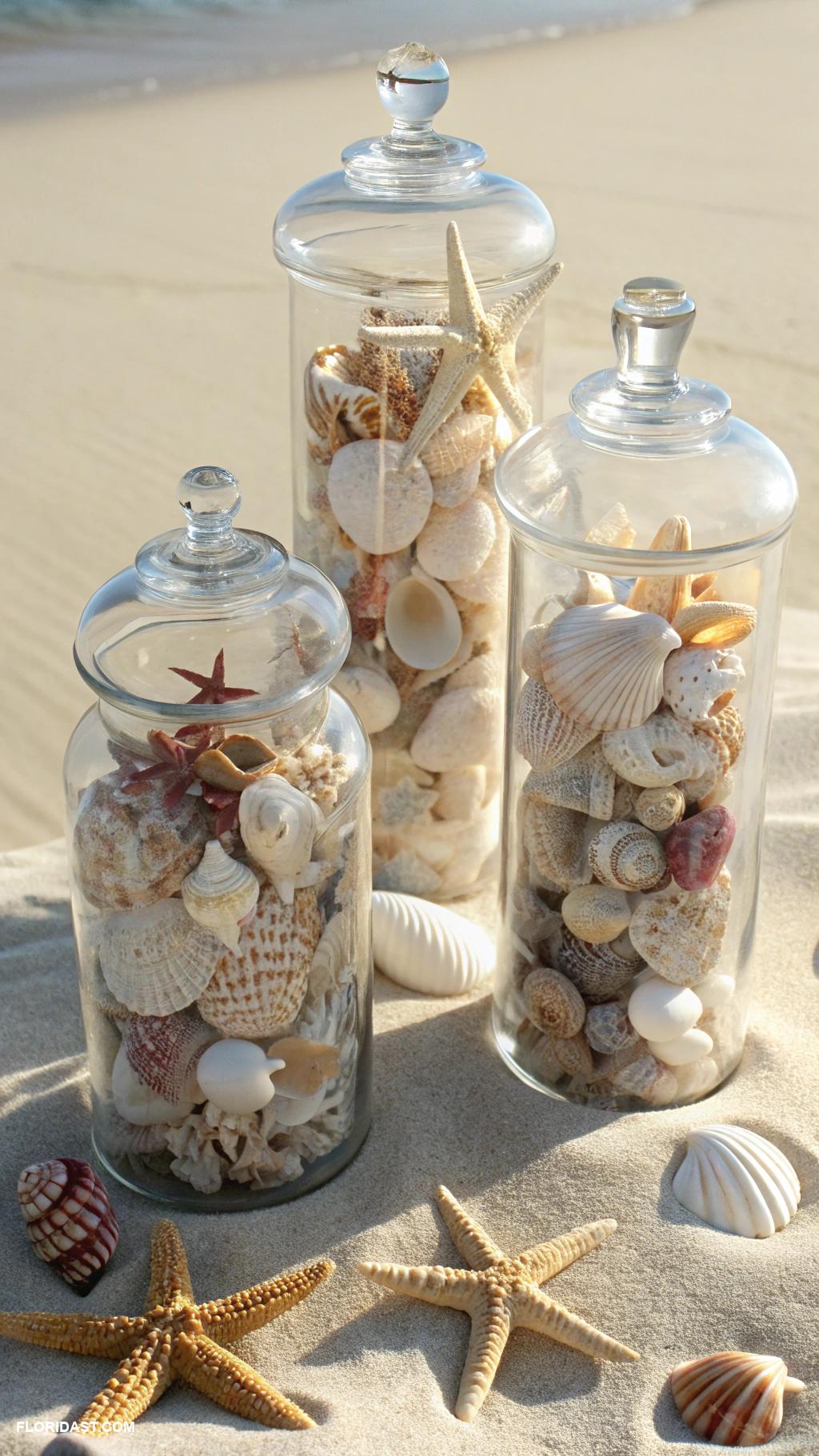 shell collection display ideas Display shells in glass jars