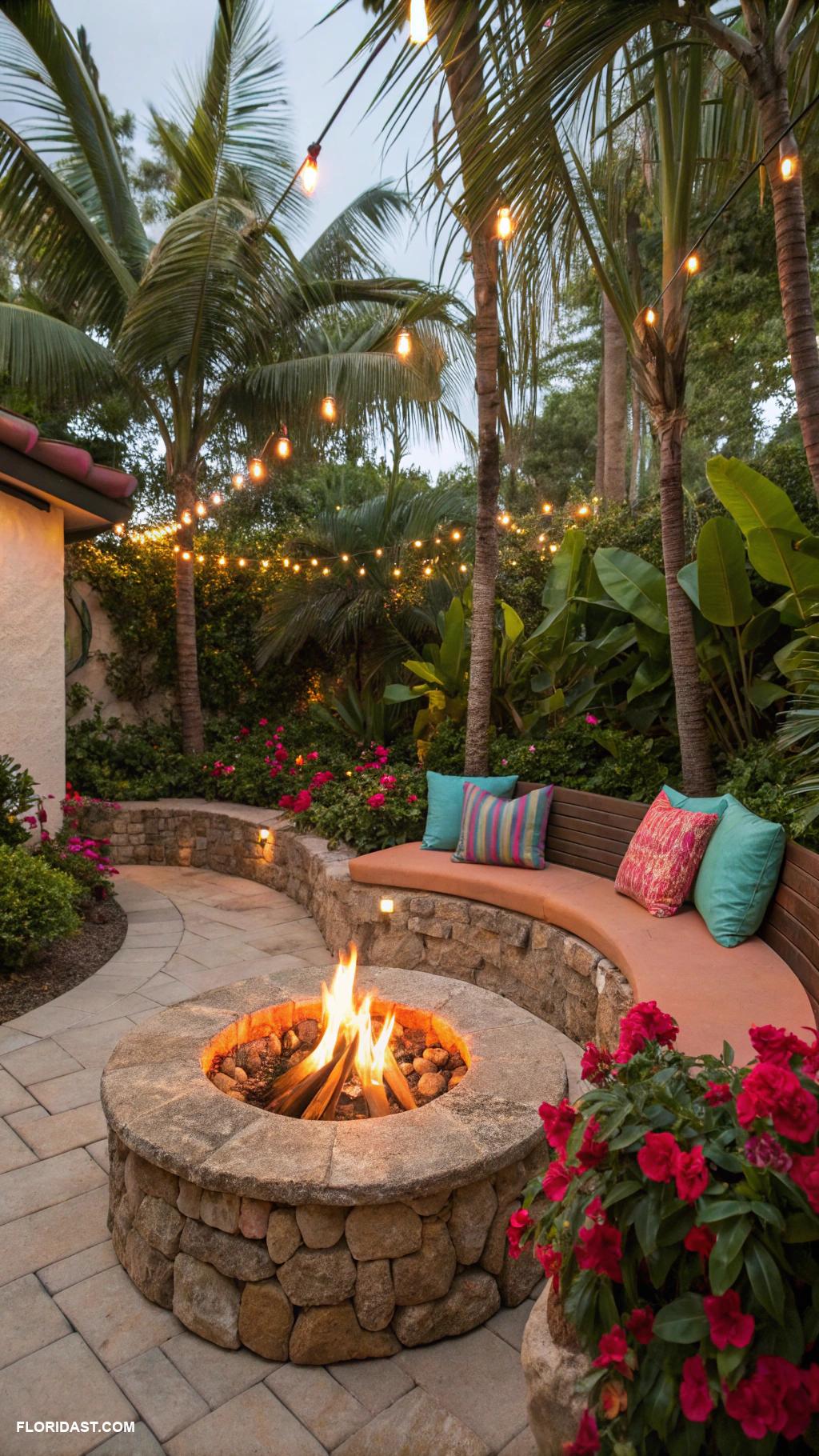 small courtyard gardens Fire pit with tropical landscaping