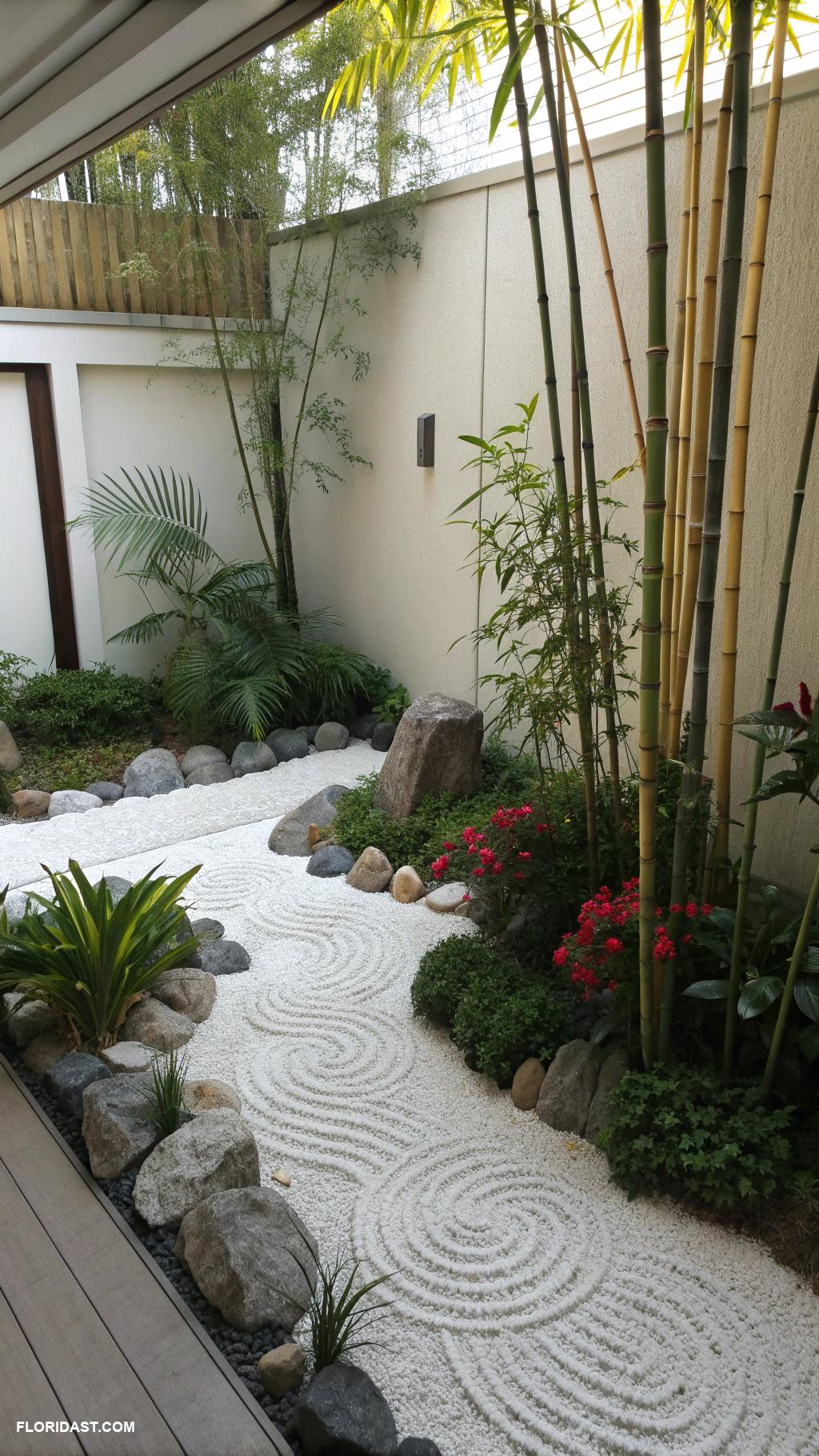 small courtyard gardens Zen garden with pebbles and bamboo