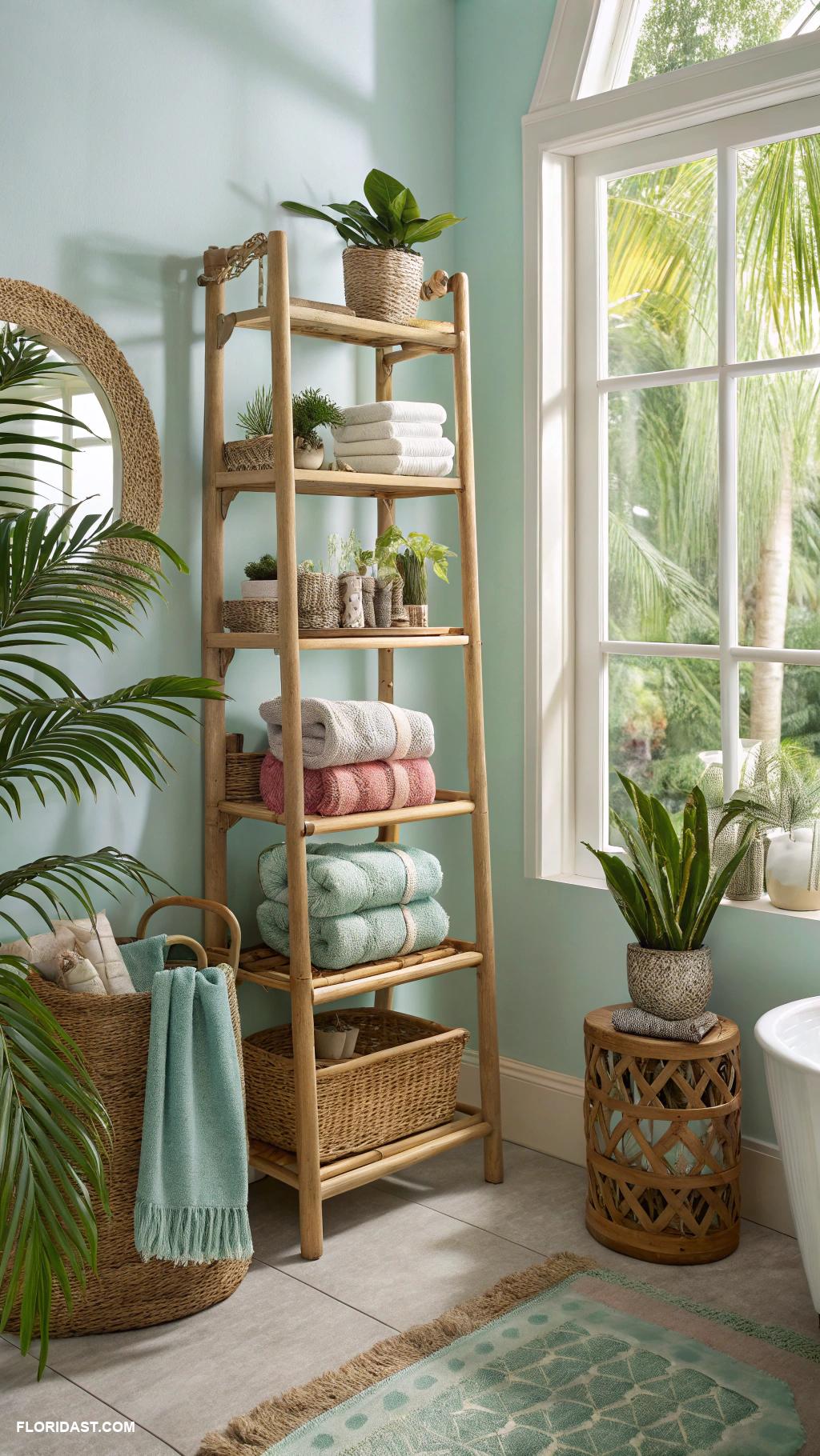 tropical bathrooms Natural bamboo shelving units