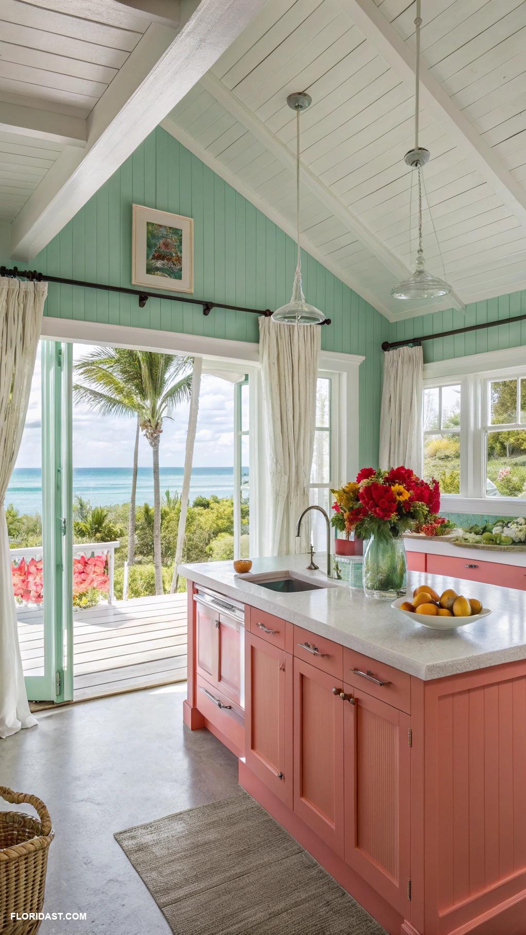 tropical kitchens Bright coastal colors and open space