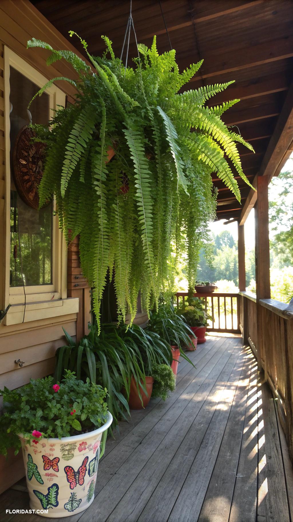 tropical planter ideas Hanging ferns for shaded porch areas