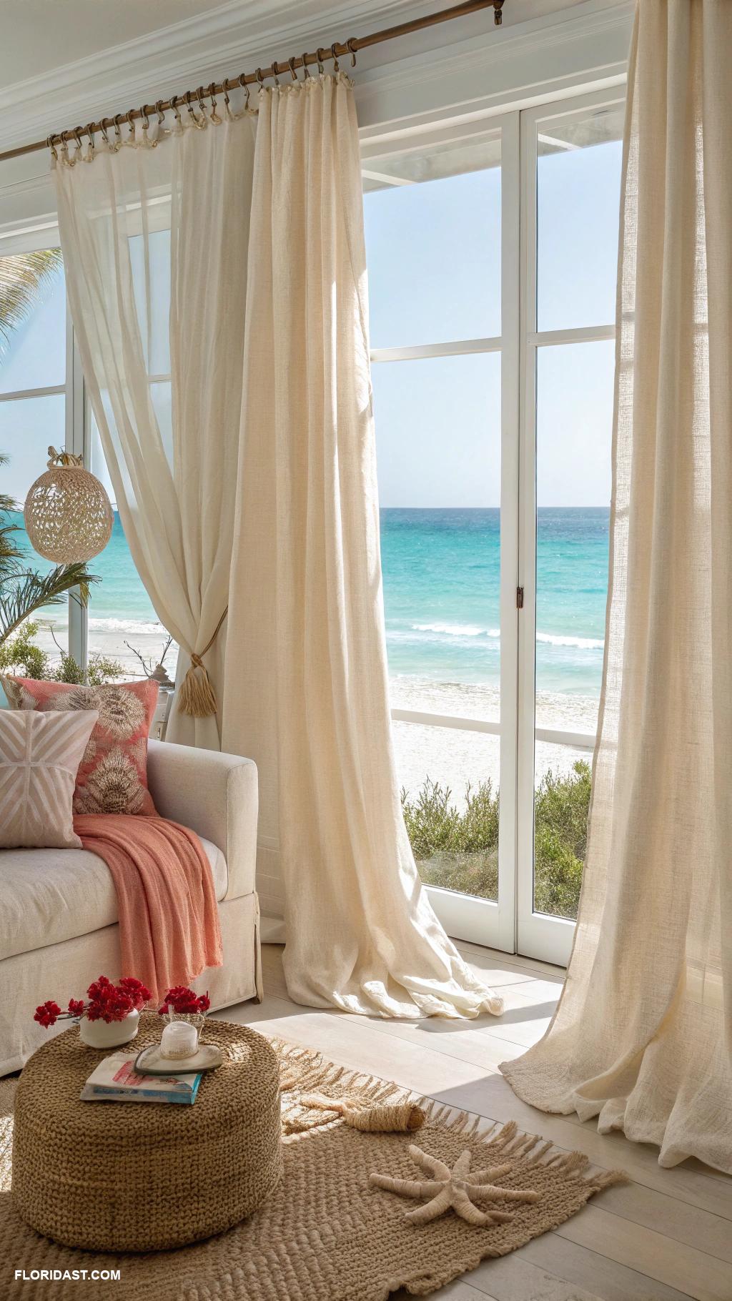 beach house decor ideas Lightweight linen curtains for airy feel
