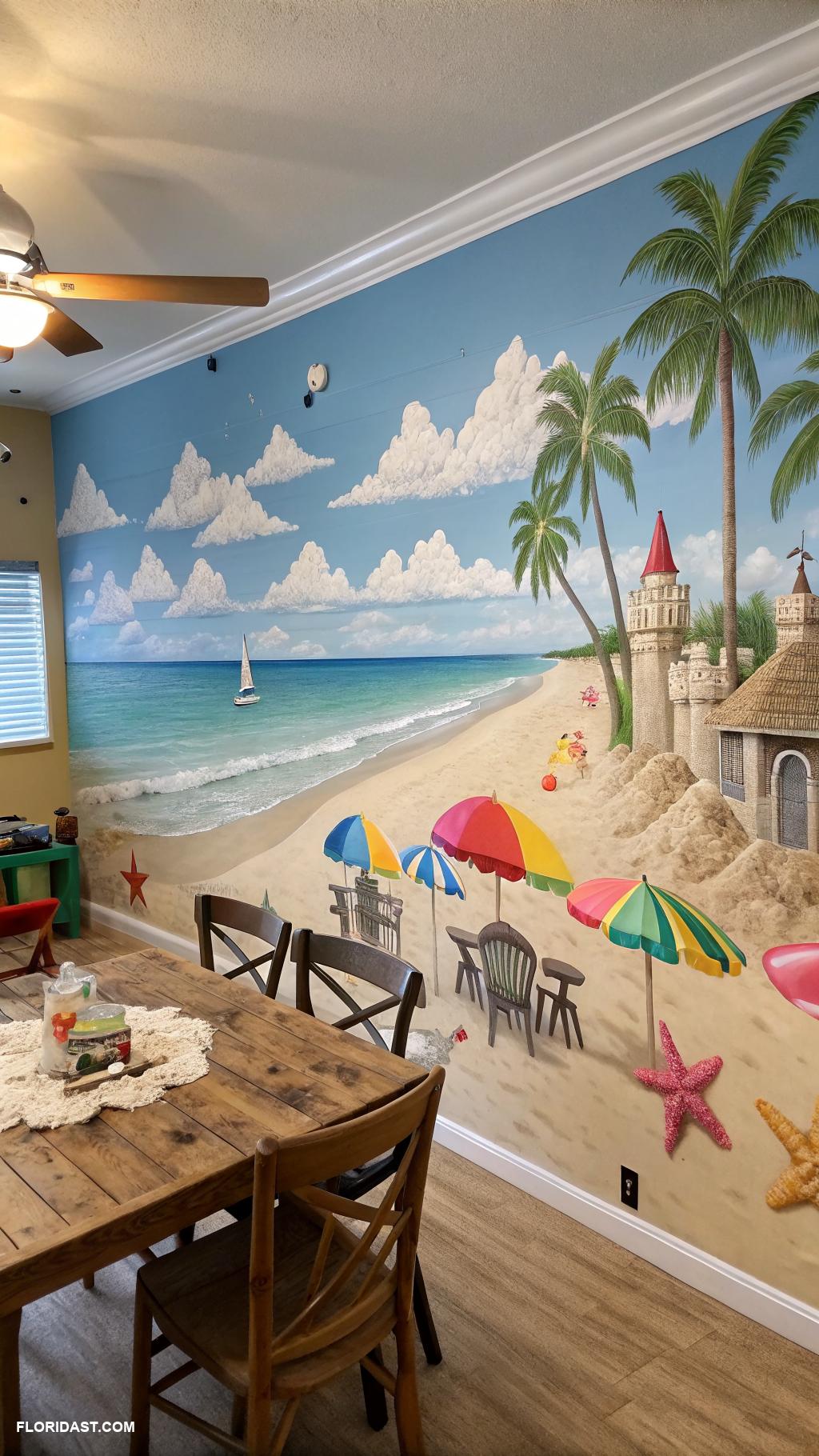 beach house dining room ideas Artistic beach mural on main wall