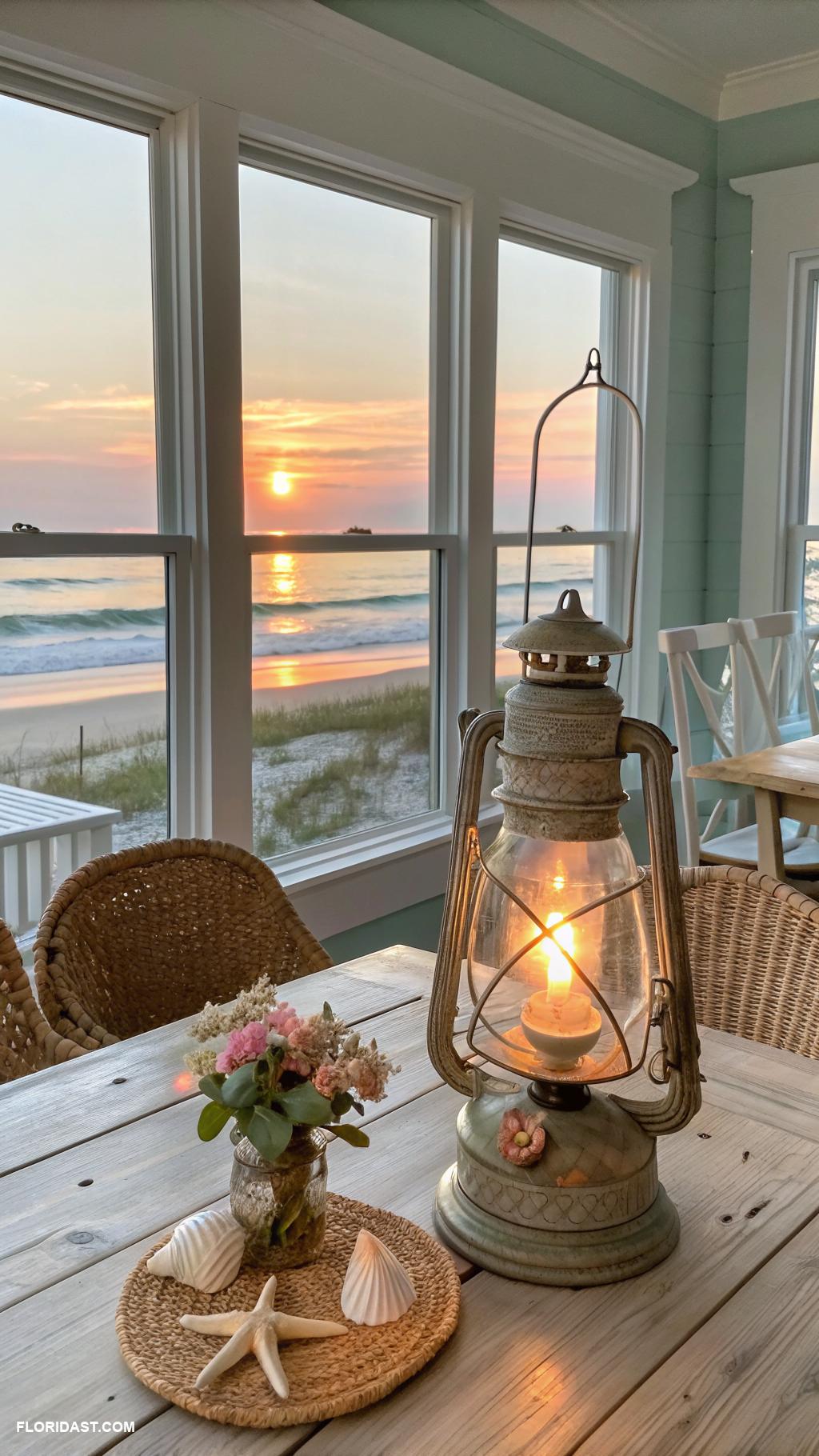 beach house dining room ideas Hurricane lanterns for ambient lighting