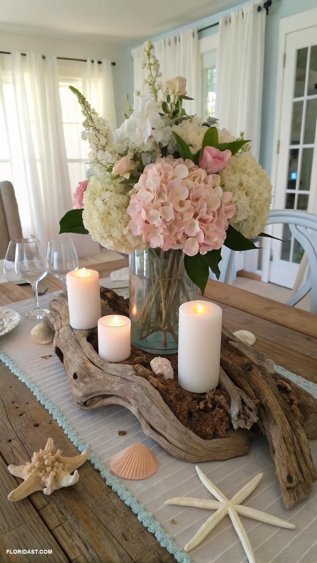 beach house dining room ideas Reclaimed wood dining table centerpiece