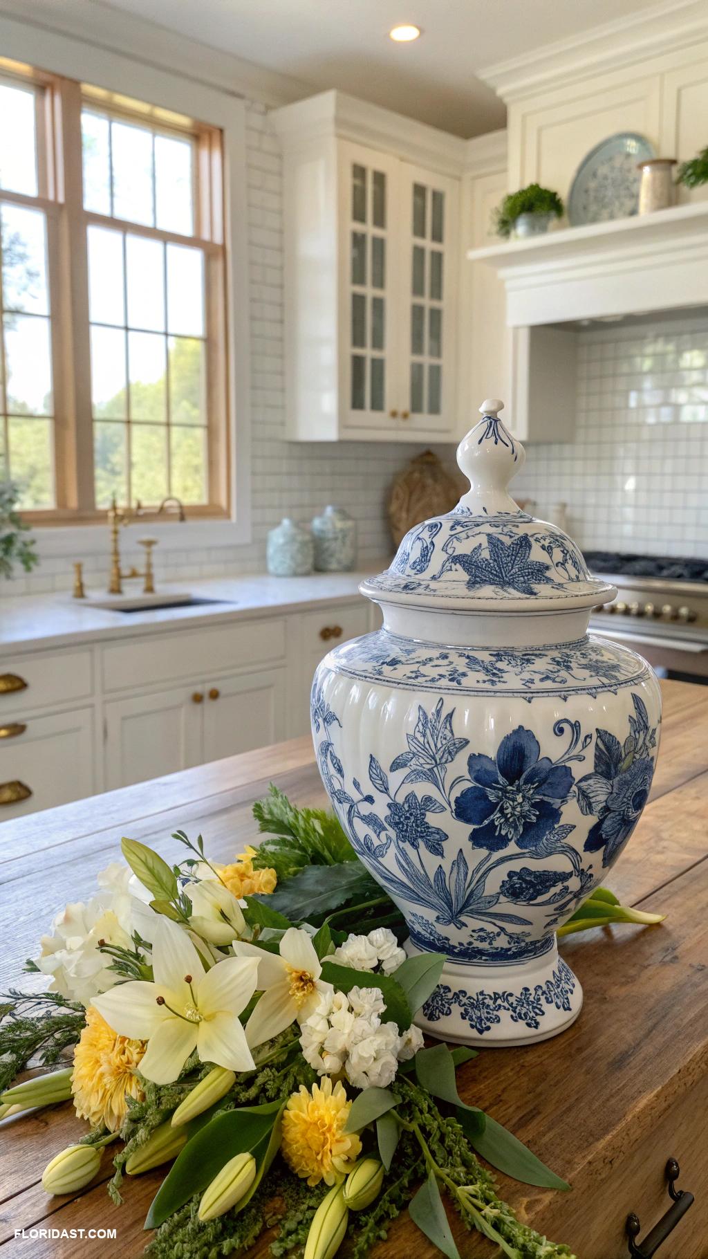 blue and white kitchens Classic blue and white porcelain accents