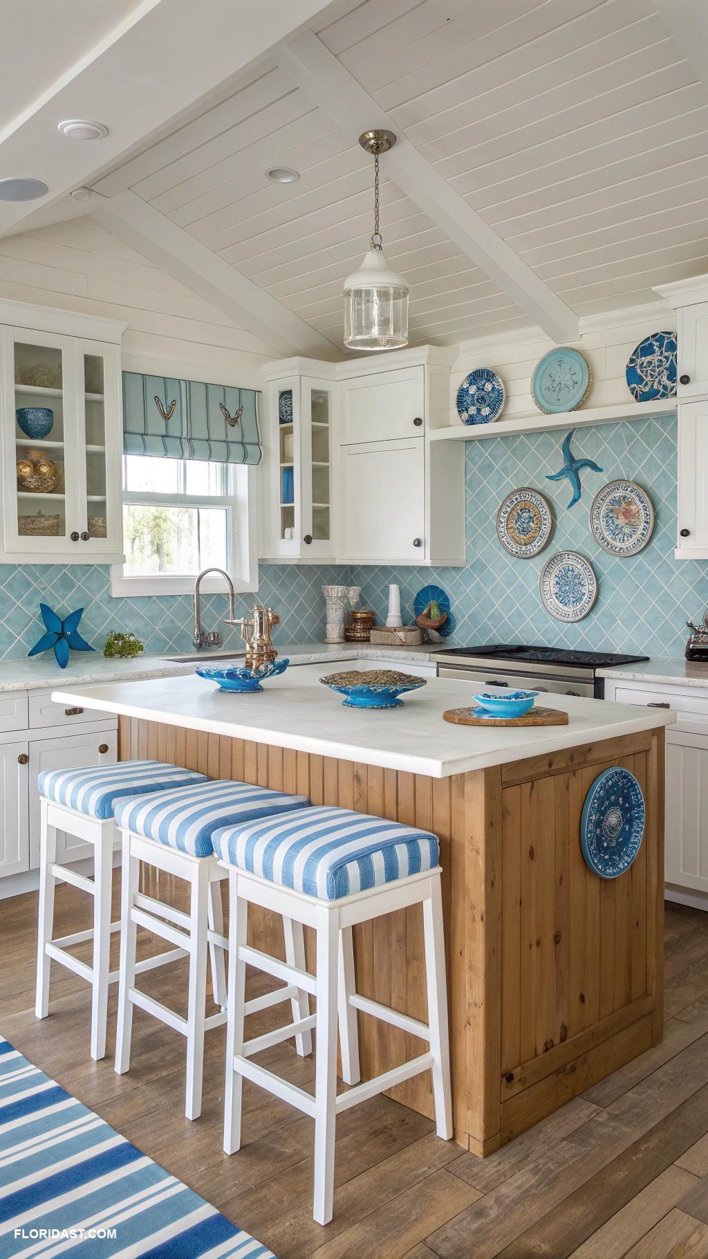 blue and white kitchens Nautical accents with beachy decor