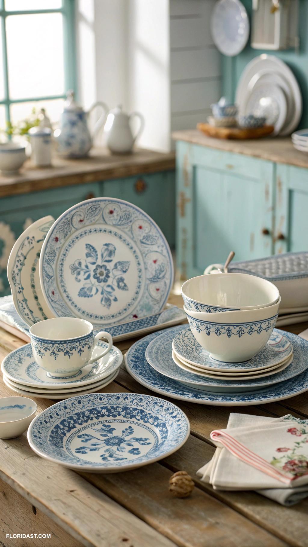 blue and white kitchens Vintage dishes in blue and white hues