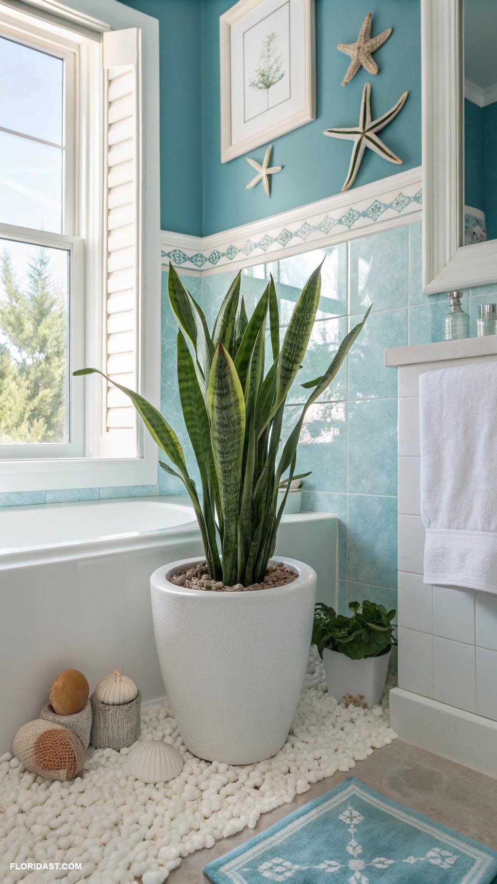 blue coastal bathrooms Indoor plants for fresh air feel