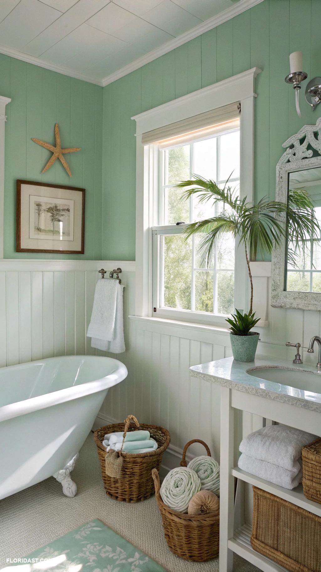 blue coastal bathrooms Seafoam green walls with white trim